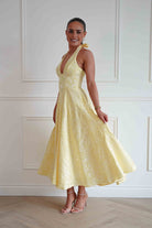 Oh Hello Clothing Women > Clothing > Dresses Mila Jacquard Plunge Midi Dress | Yellow