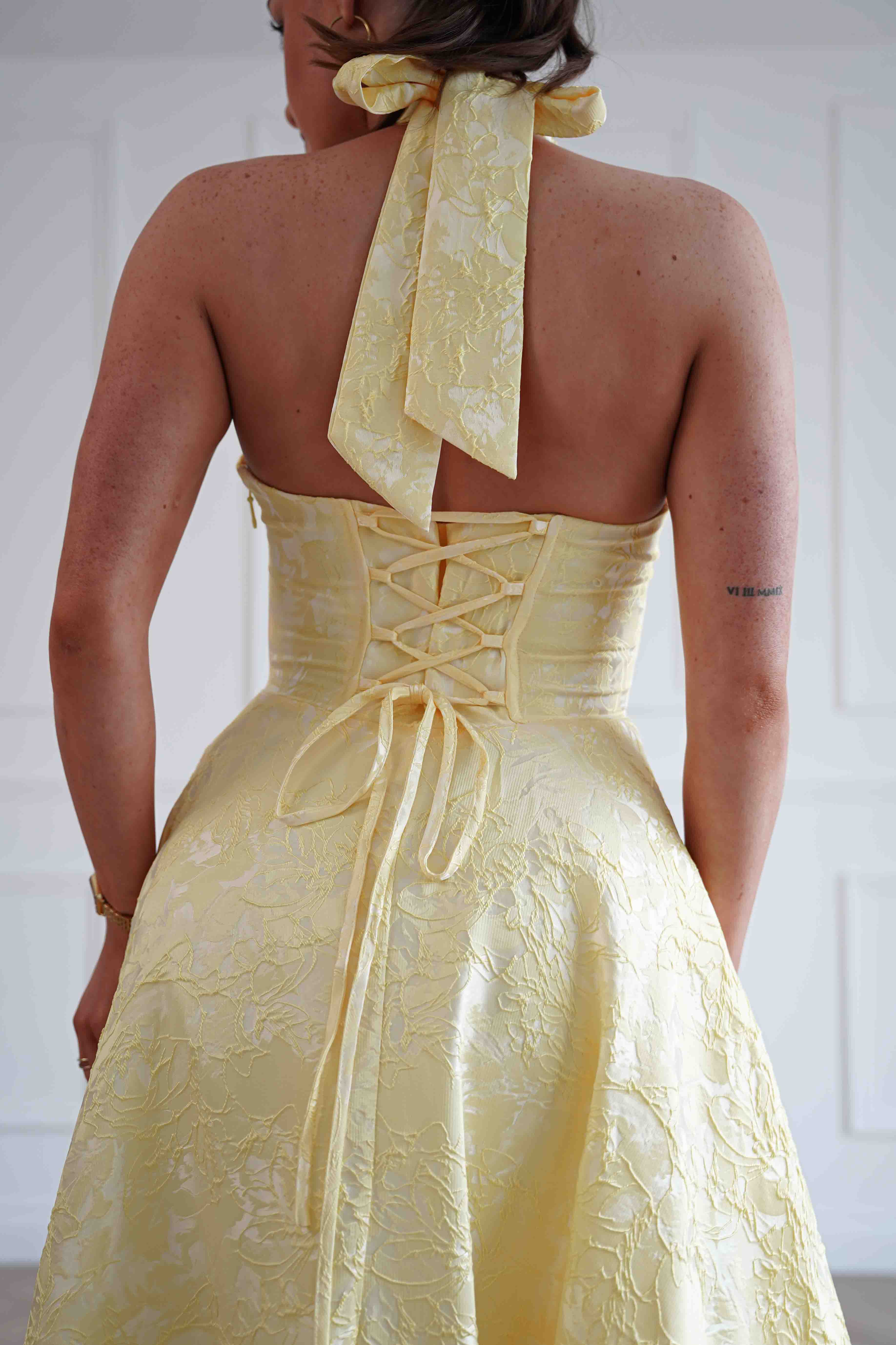 Oh Hello Clothing Women > Clothing > Dresses Mila Jacquard Plunge Midi Dress | Yellow
