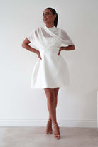 Oh Hello Clothing Women > Clothing > Dresses Millie Structured Chiffon Cape Mini Dress | White