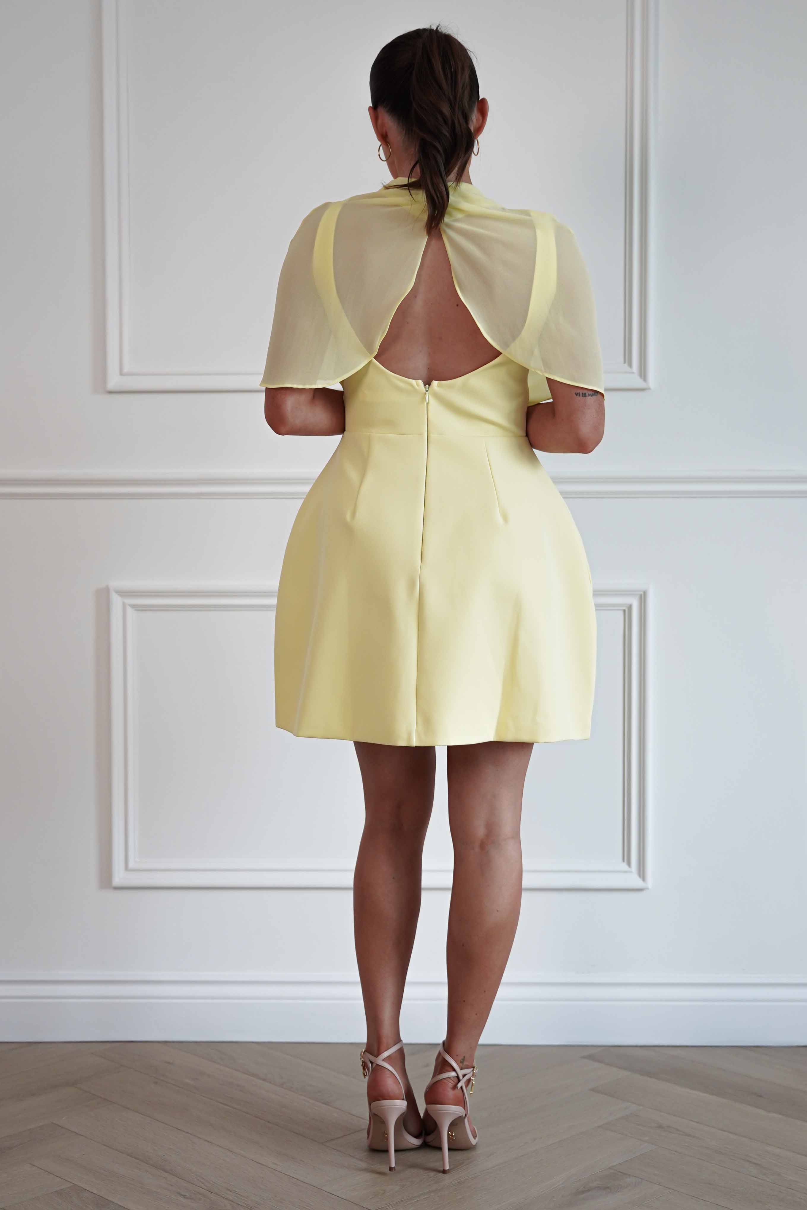 Oh Hello Clothing Women > Clothing > Dresses Millie Structured Chiffon Cape Mini Dress | Yellow
