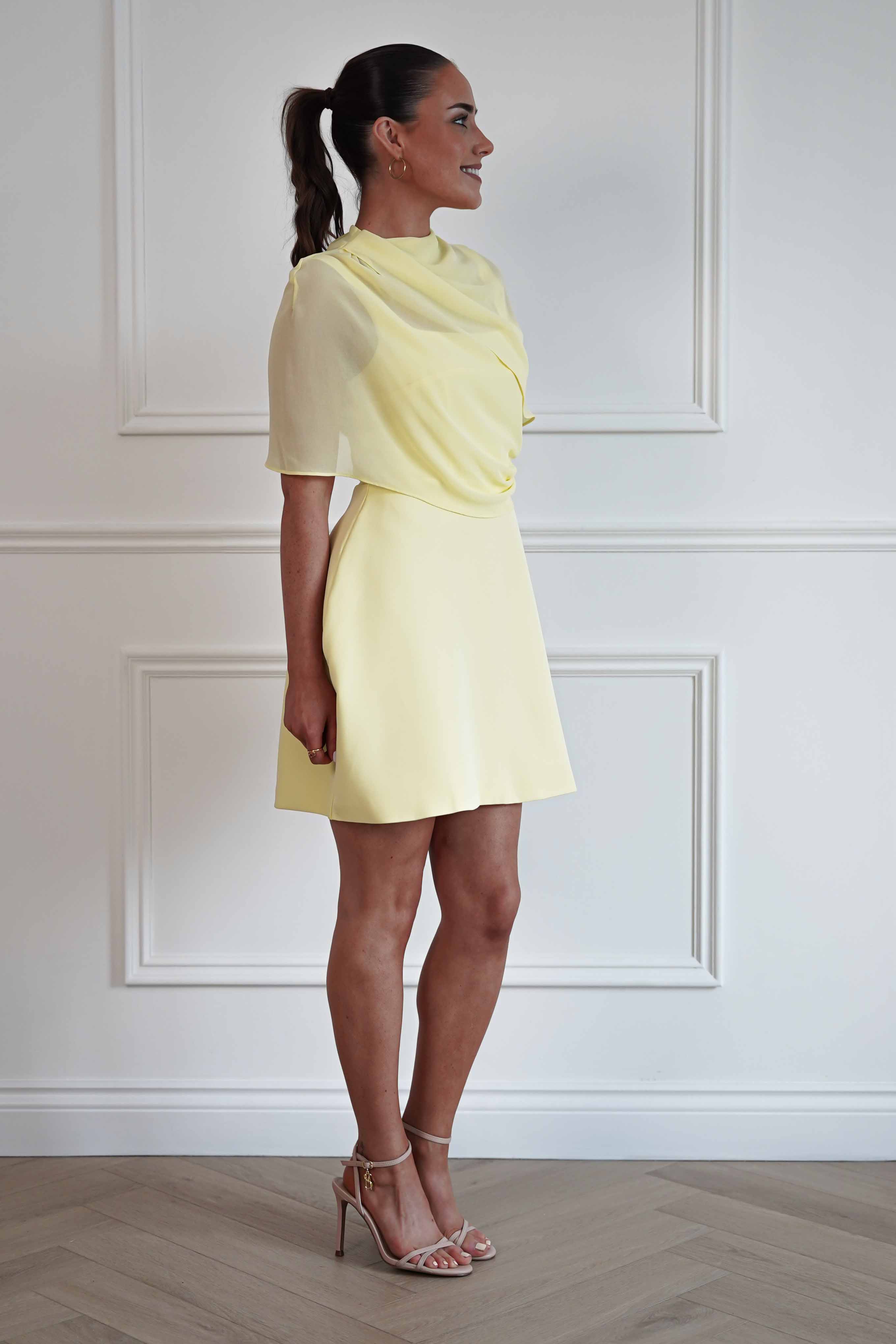 Oh Hello Clothing Women > Clothing > Dresses Millie Structured Chiffon Cape Mini Dress | Yellow