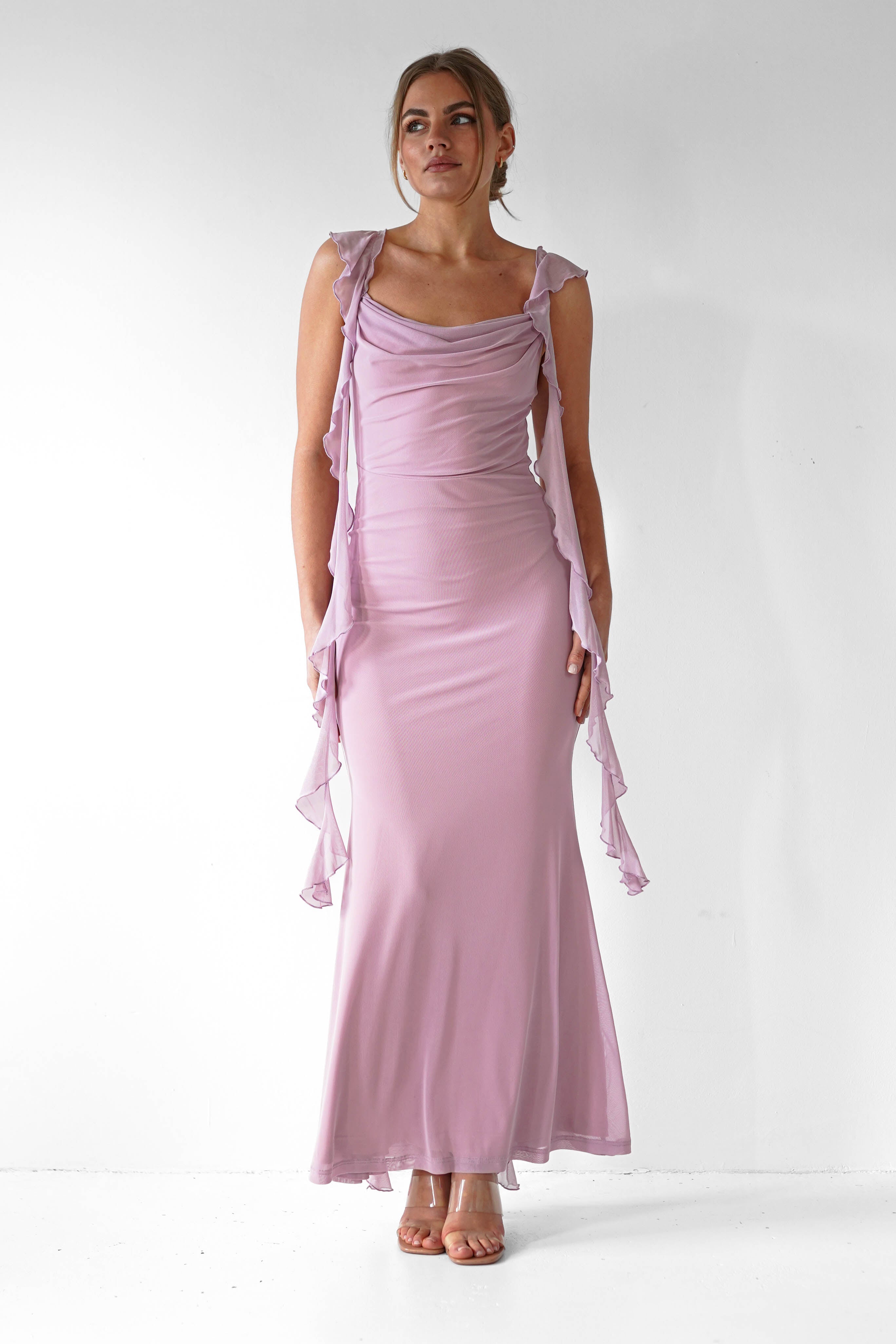 Miranda Ruffle Midaxi Dress Mauve | Wedding Guest Dress | Oh Hello Clothing