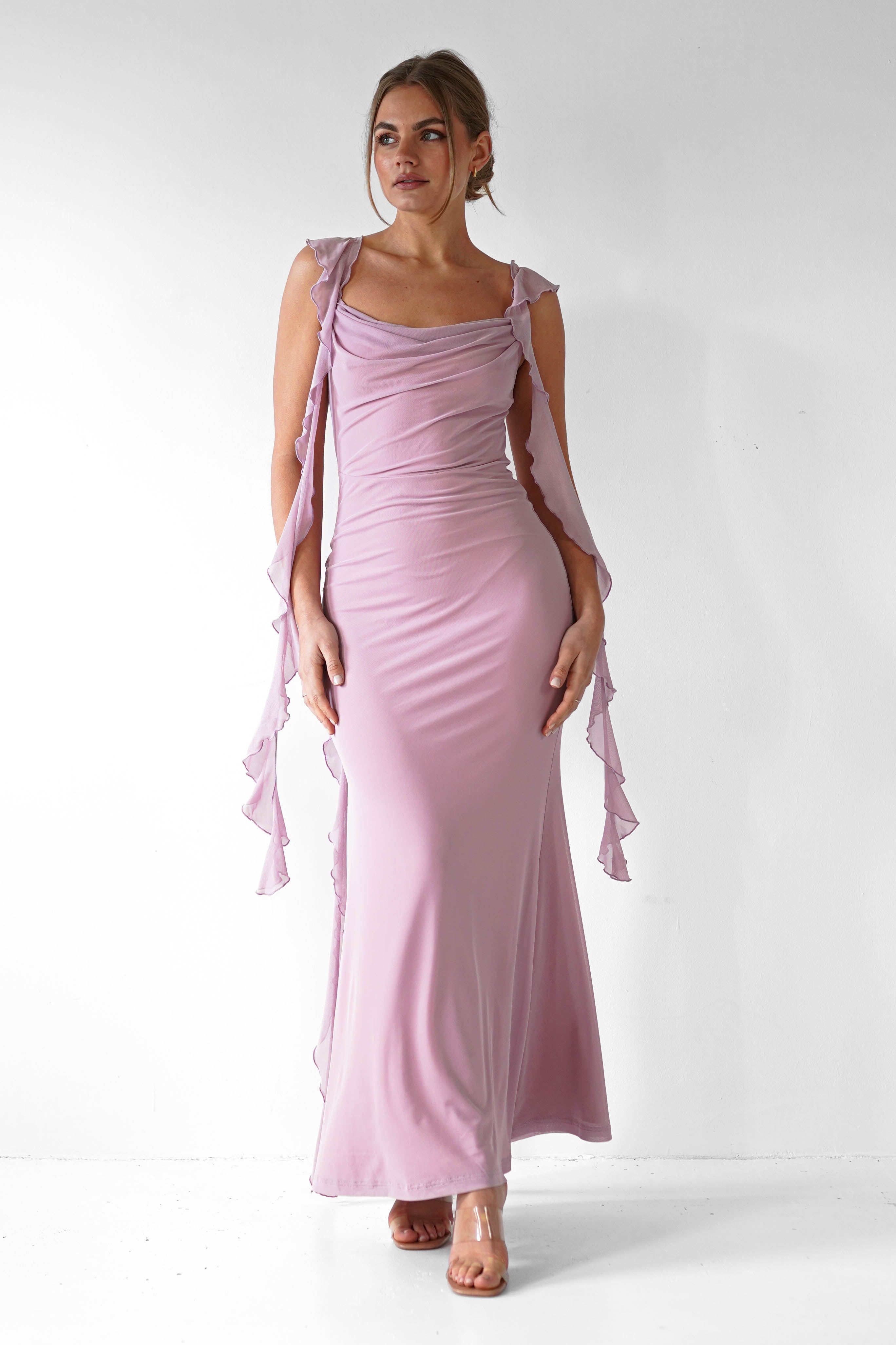 Miranda Ruffle Midaxi Dress Mauve | Wedding Guest Dress | Oh Hello Clothing