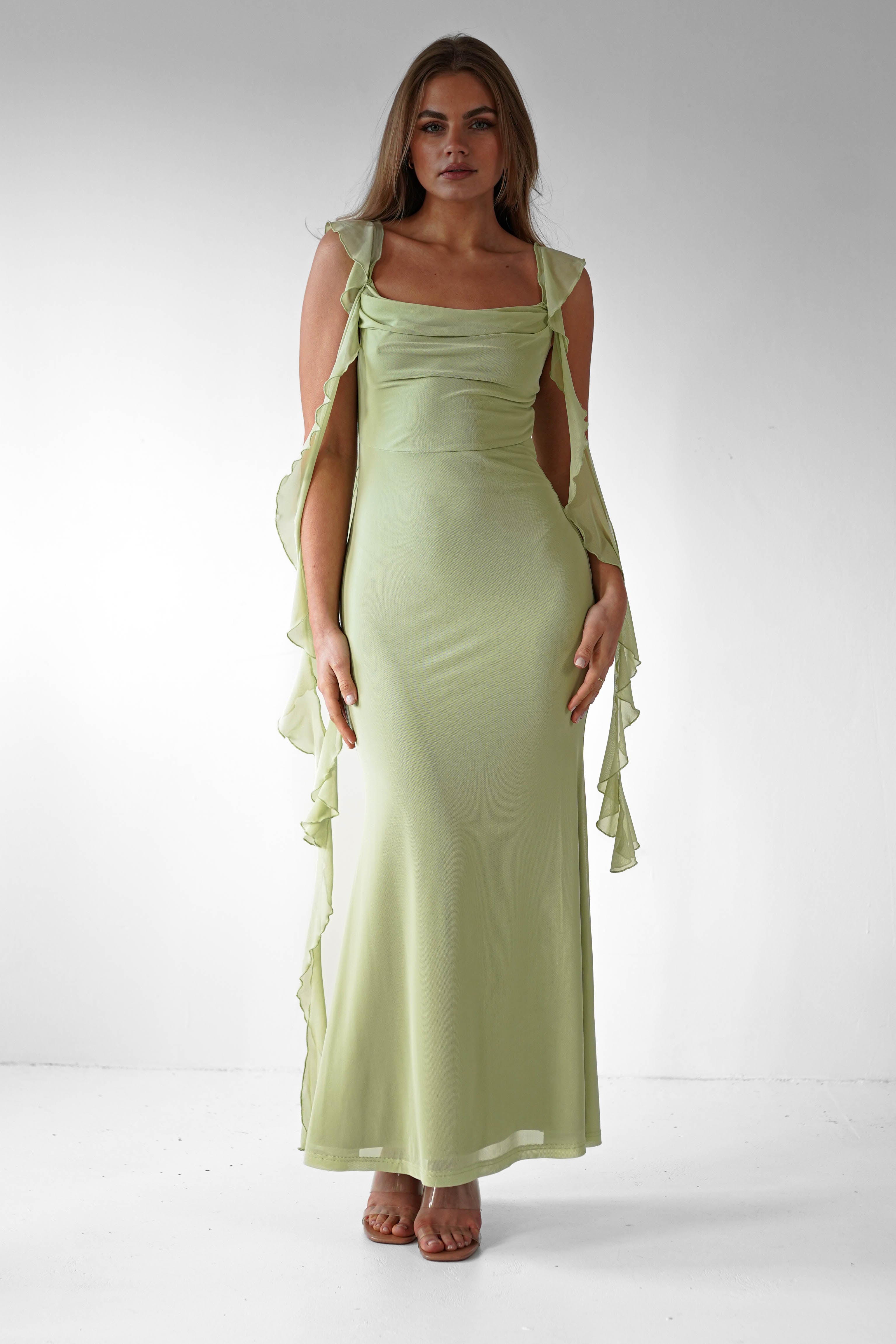 Miranda Ruffle Midaxi Dress Pistachio | Wedding Guest Dress | Oh Hello Clothing