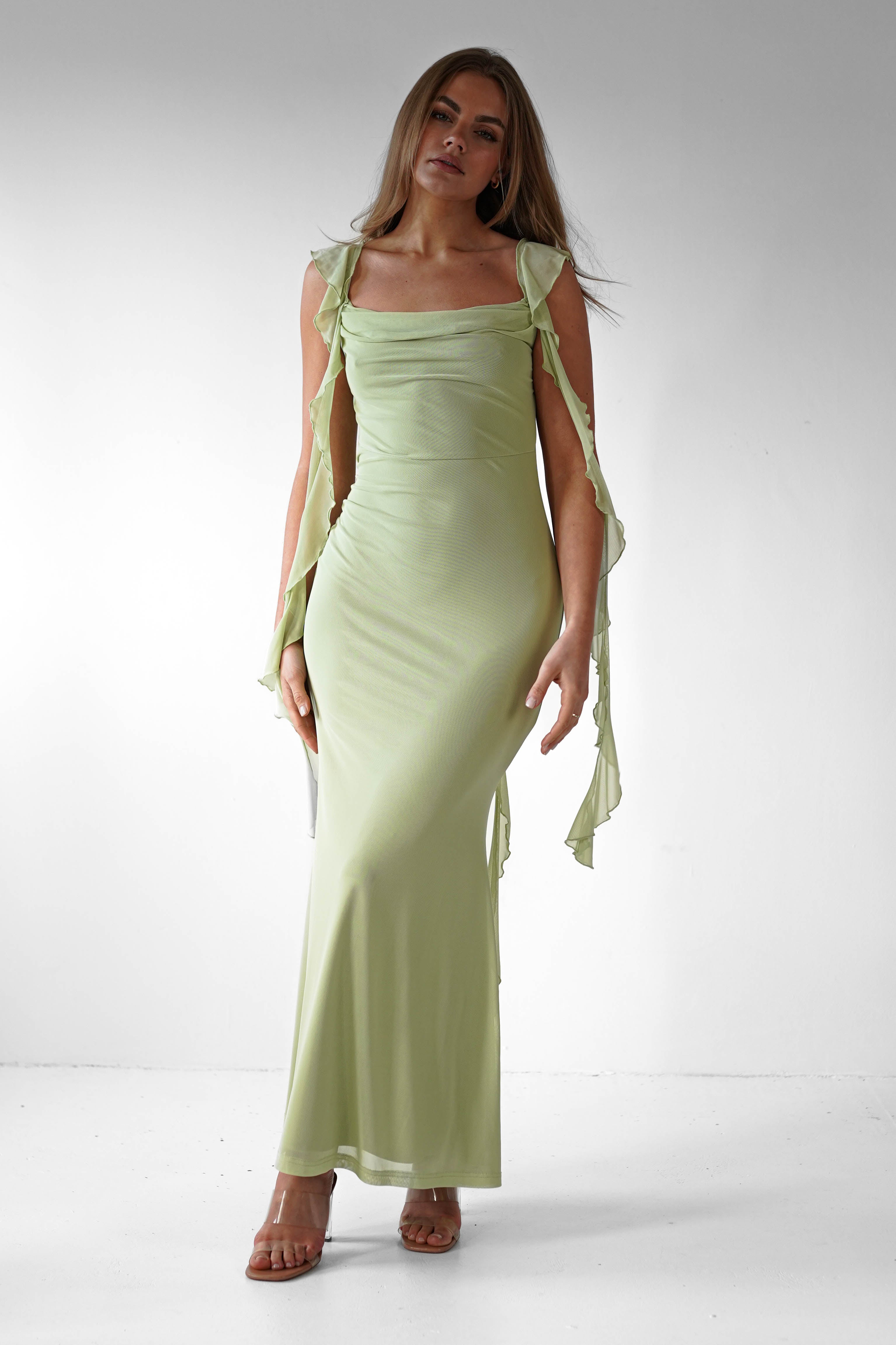 Miranda Ruffle Midaxi Dress Pistachio | Wedding Guest Dress | Oh Hello Clothing