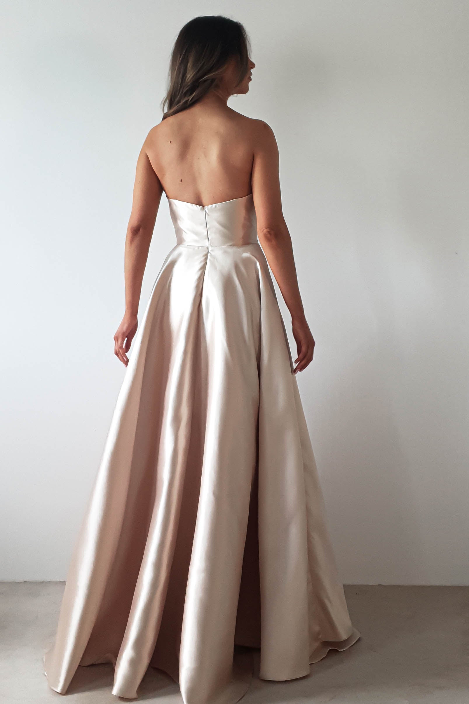Miya Corset A-Line Satin Gown | Champagne | Debs & Prom | Formal Gown | Oh Hello Clothing