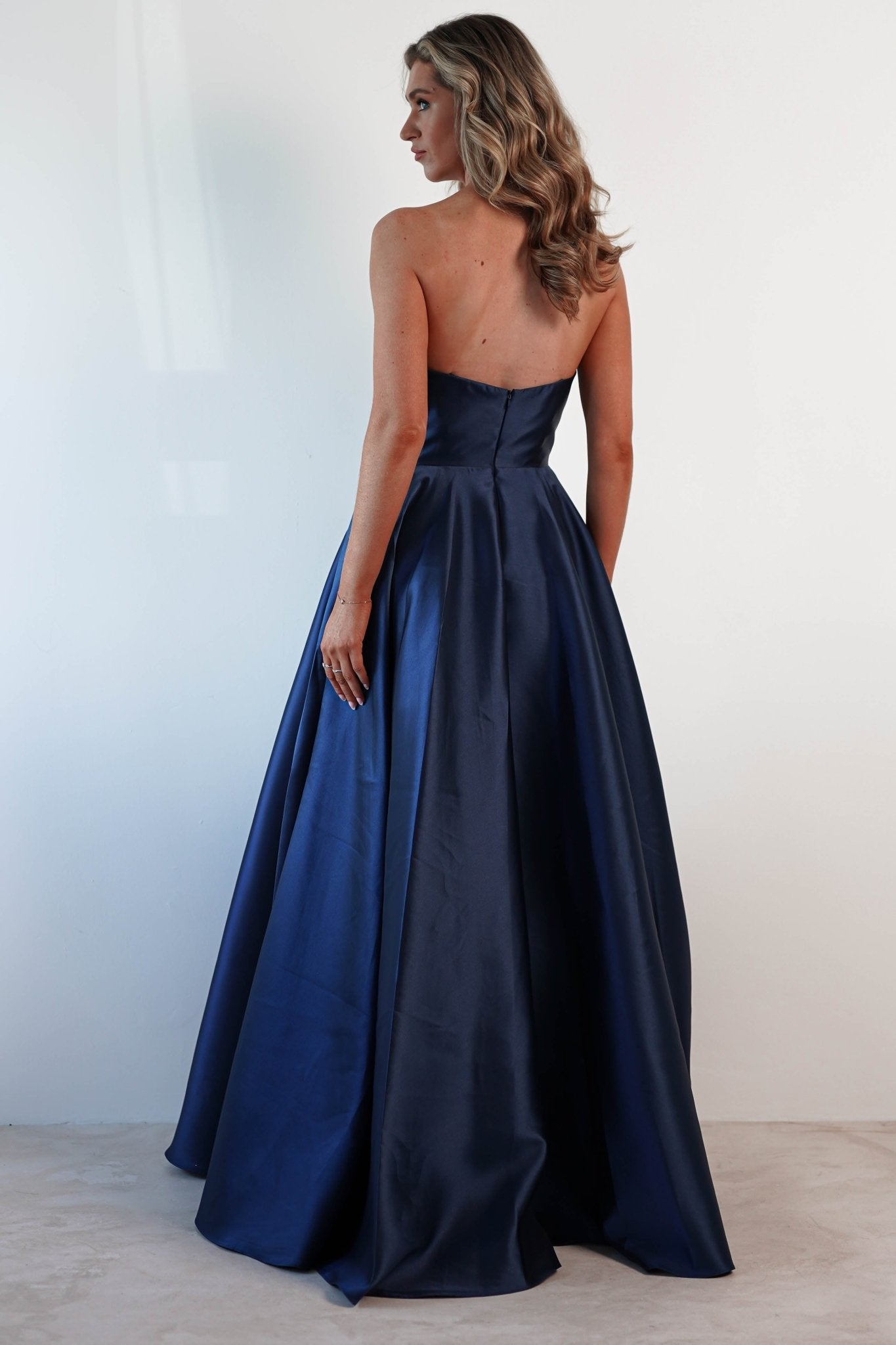 Miya Corset A-Line Satin Gown | Navy | Debs & Prom | Formal Gown | Oh Hello Clothing