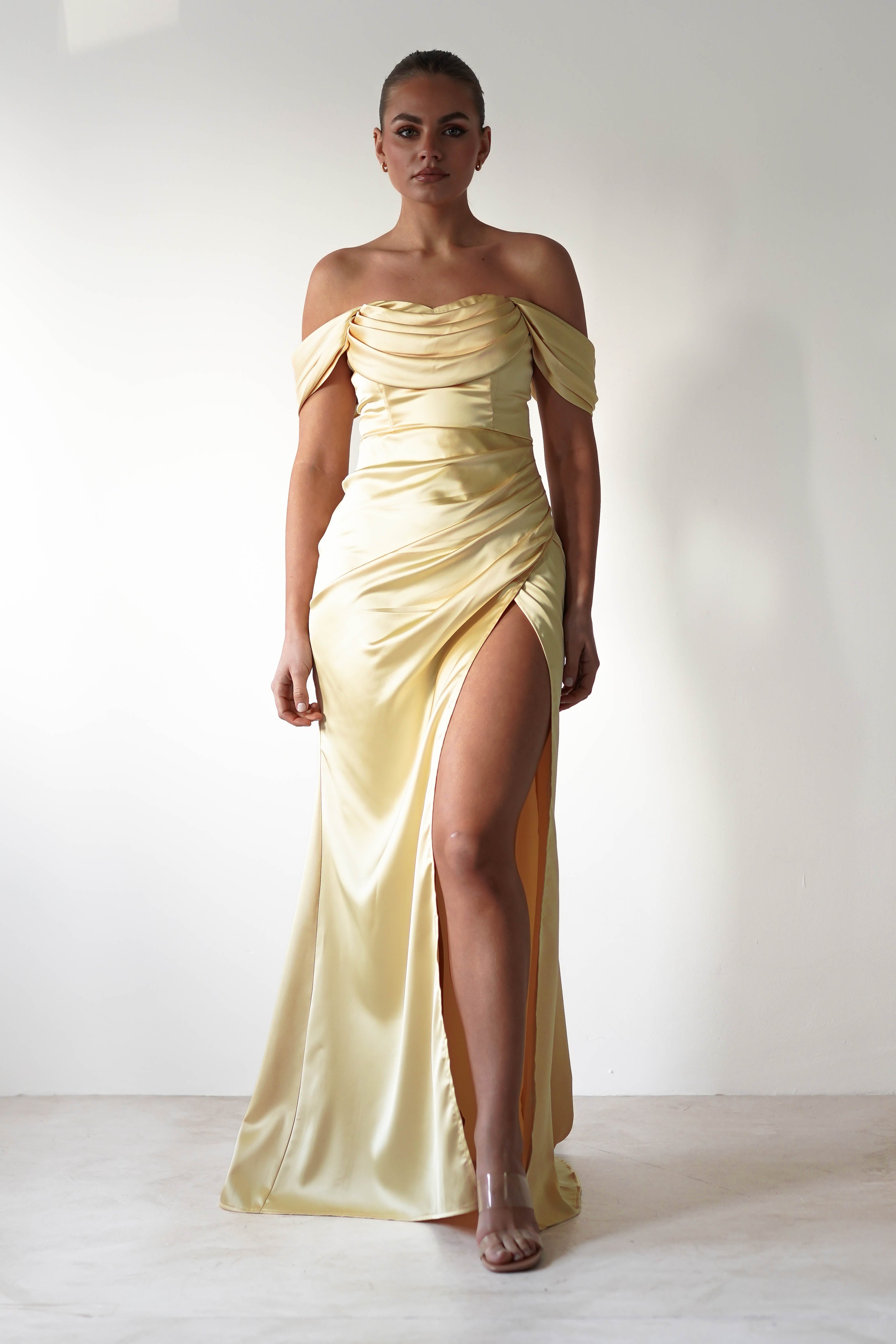 Monica Off The Shoulder Gown | Yellow | Debs & Prom | Formal Gown | Oh Hello Clothing