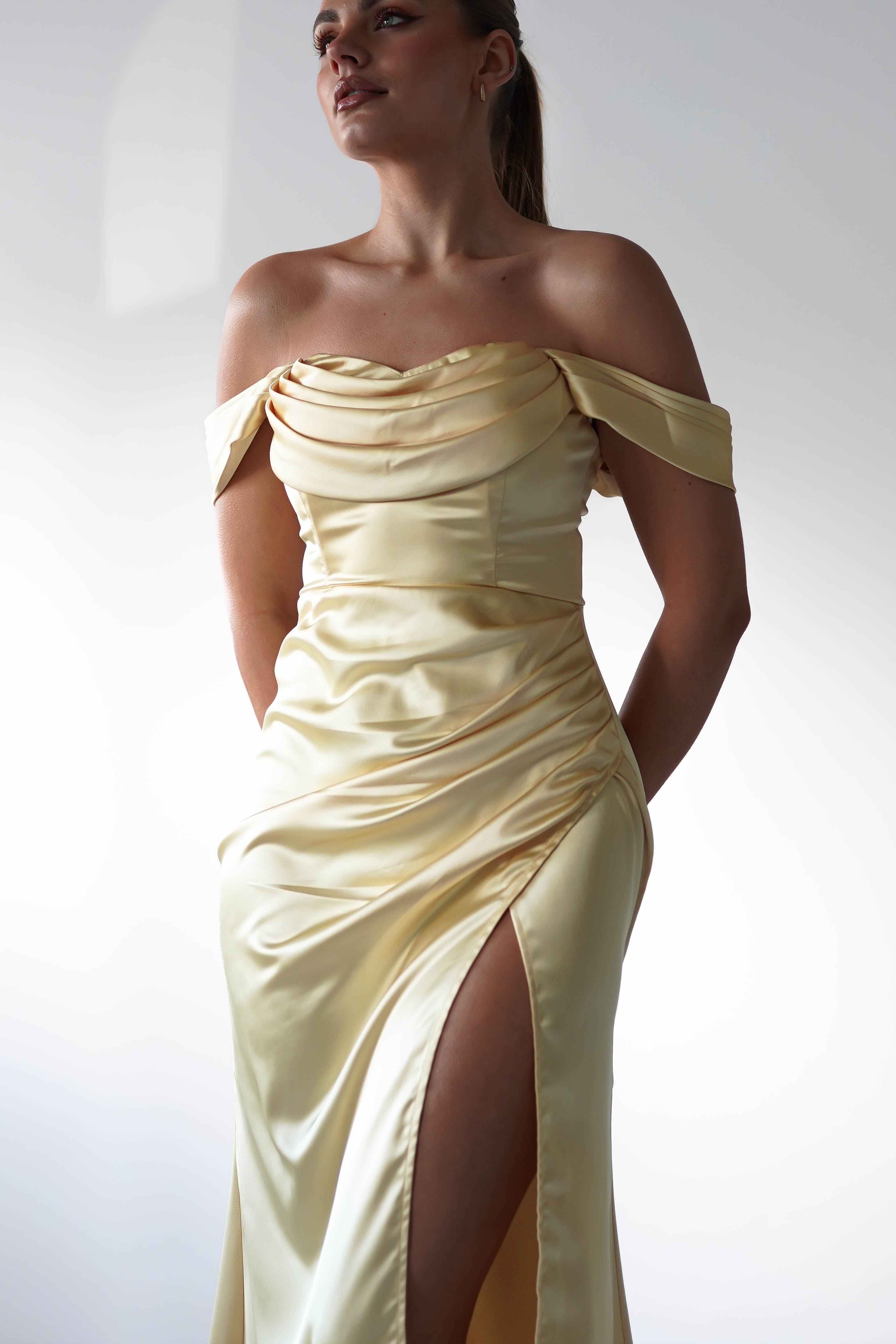 Monica Off The Shoulder Gown | Yellow | Debs & Prom | Formal Gown | Oh Hello Clothing