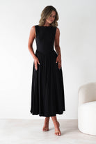 Monroe Skater Midaxi Dress Black | Wedding Guest Dress | Skater | Oh Hello Clothing