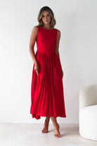 Monroe Skater Midaxi Dress Red | Wedding Guest Dress | Skater | Oh Hello Clothing