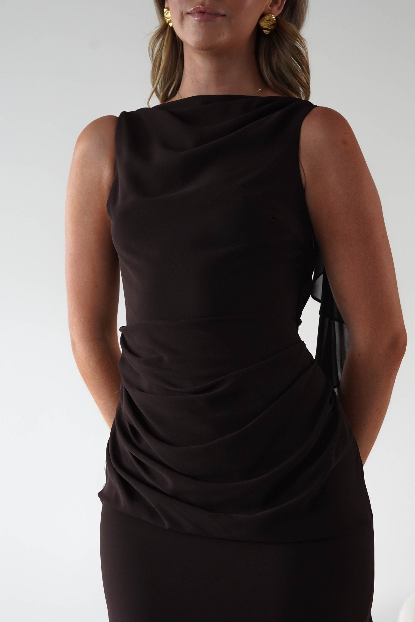 Montana Chiffon Maxi Dress Brown | Wedding Guest Dress | Maxi | Chiffon | Oh Hello Clothing