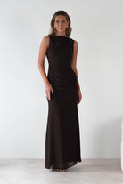 Montana Chiffon Maxi Dress Brown | Wedding Guest Dress | Maxi | Chiffon | Oh Hello Clothing