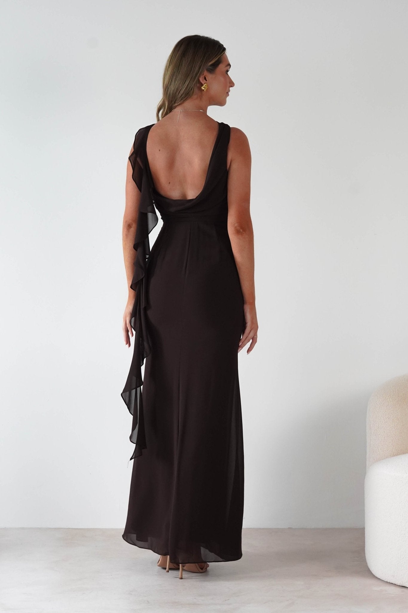 Montana Chiffon Maxi Dress Brown | Wedding Guest Dress | Maxi | Chiffon | Oh Hello Clothing