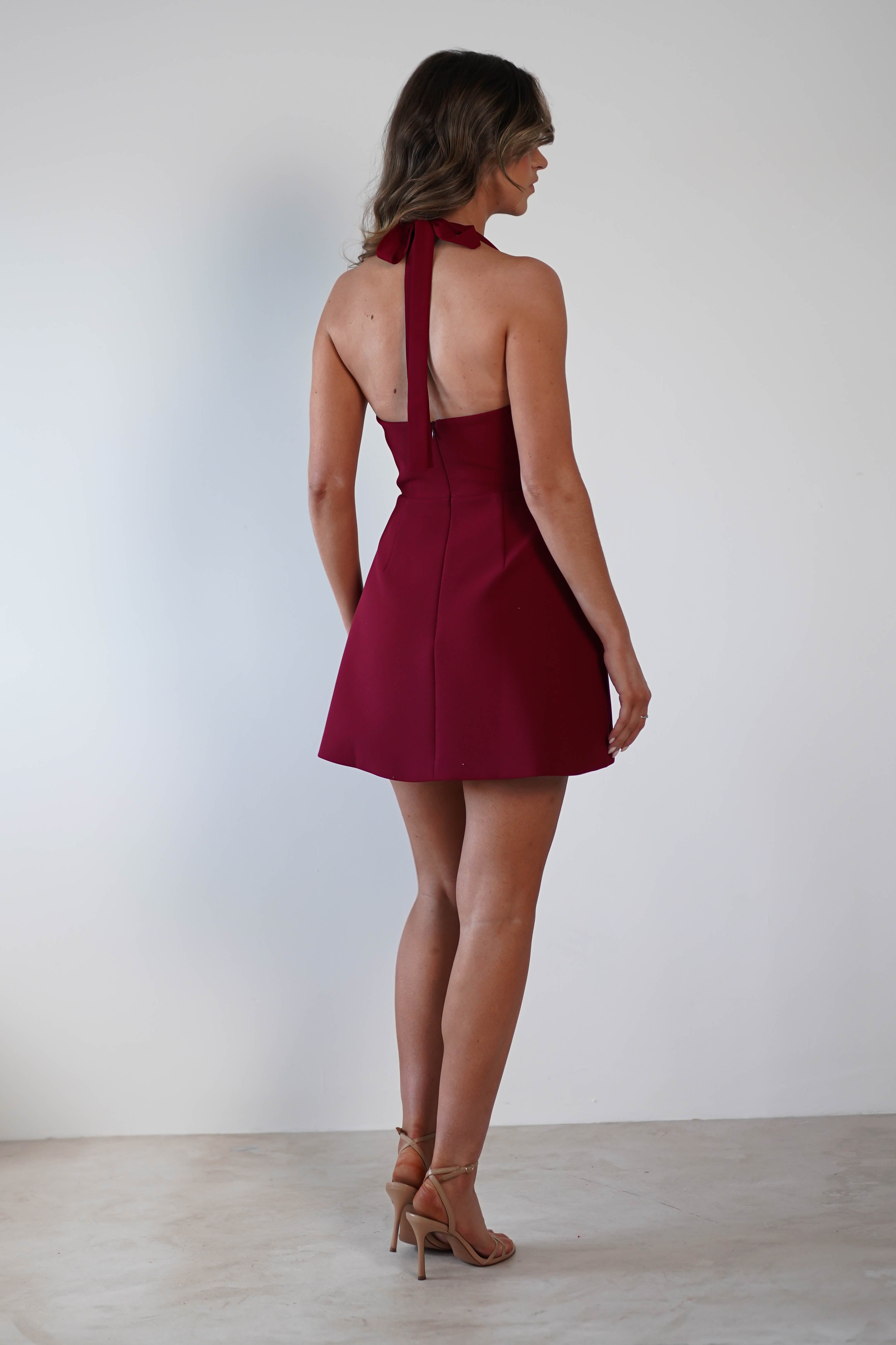 Morocco Halterneck Mini Dress Wine | Wedding Guest Dress | Halter Neck | Oh Hello Clothing