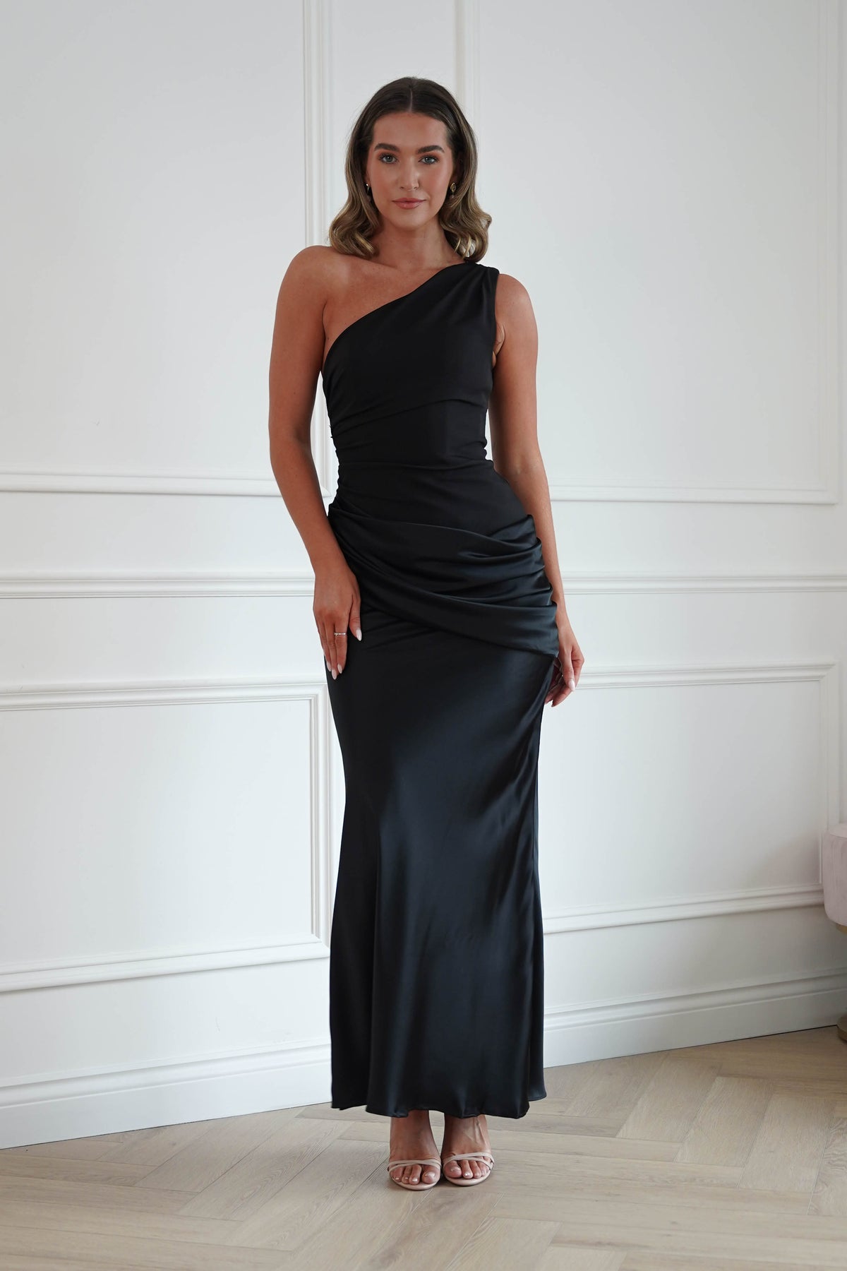 Oh Hello Clothing Dresses > Prom Dresses Nadalia One Shoulder Satin Maxi Dress | Black
