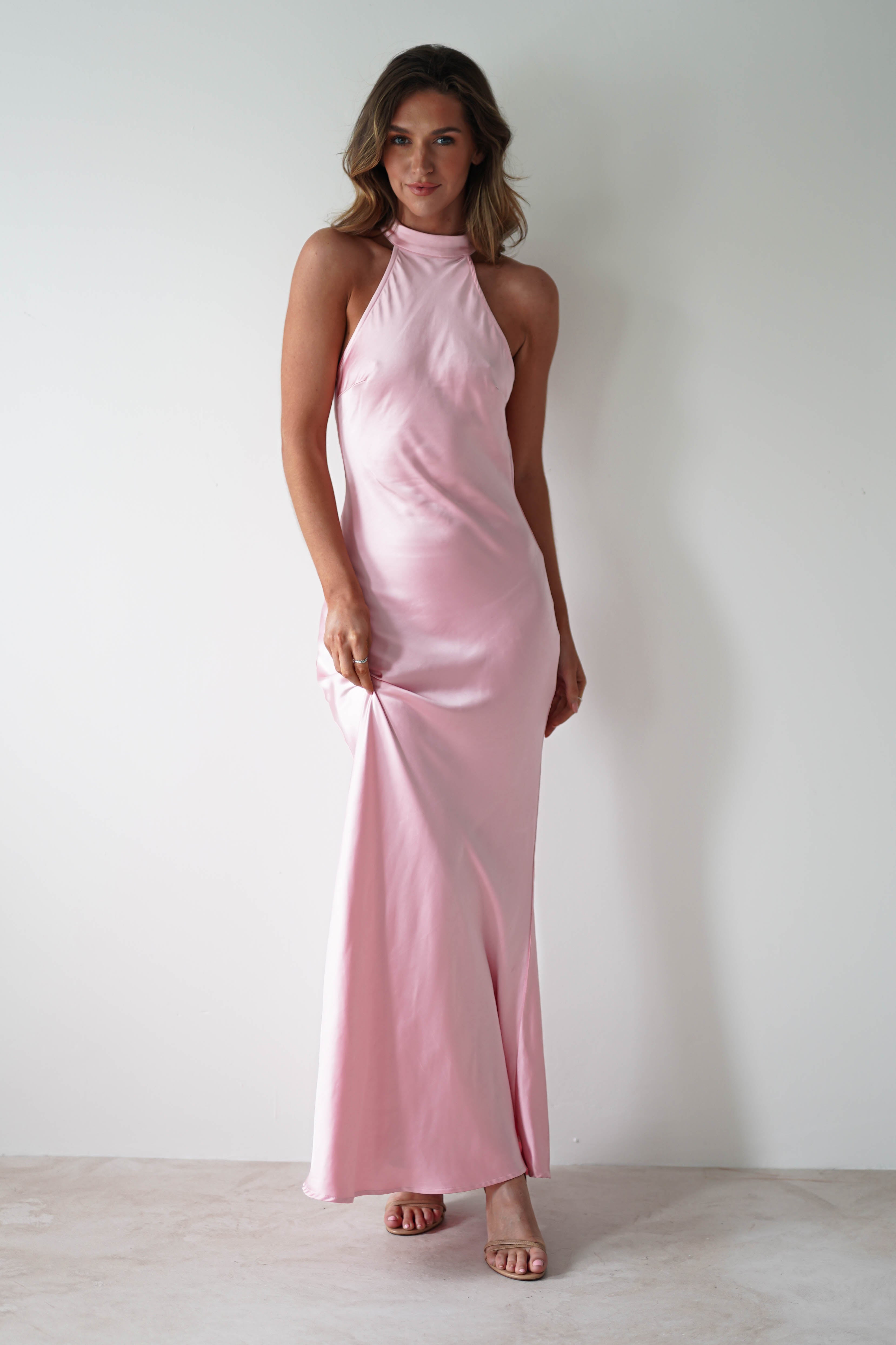 Natalia Soft Satin Maxi Dress Pink | Wedding Guest Dress | Maxi | Satin | Oh Hello Clothing
