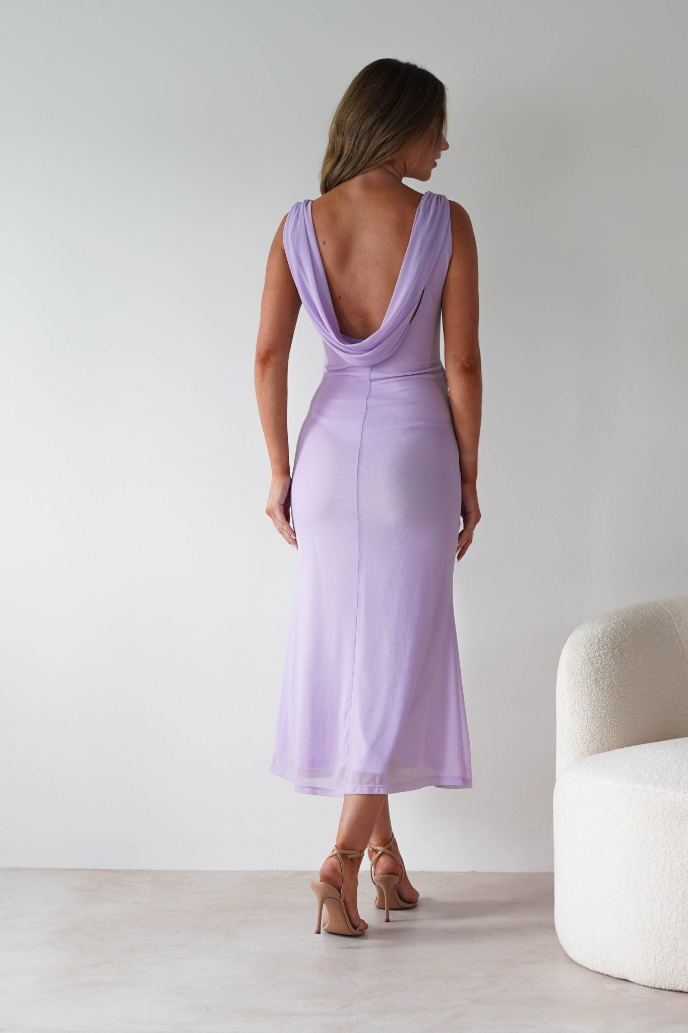 Neelia Mesh Bodycon Midaxi Dress Lilac | Wedding Guest Dress | Bodycon | Mesh | Oh Hello Clothing