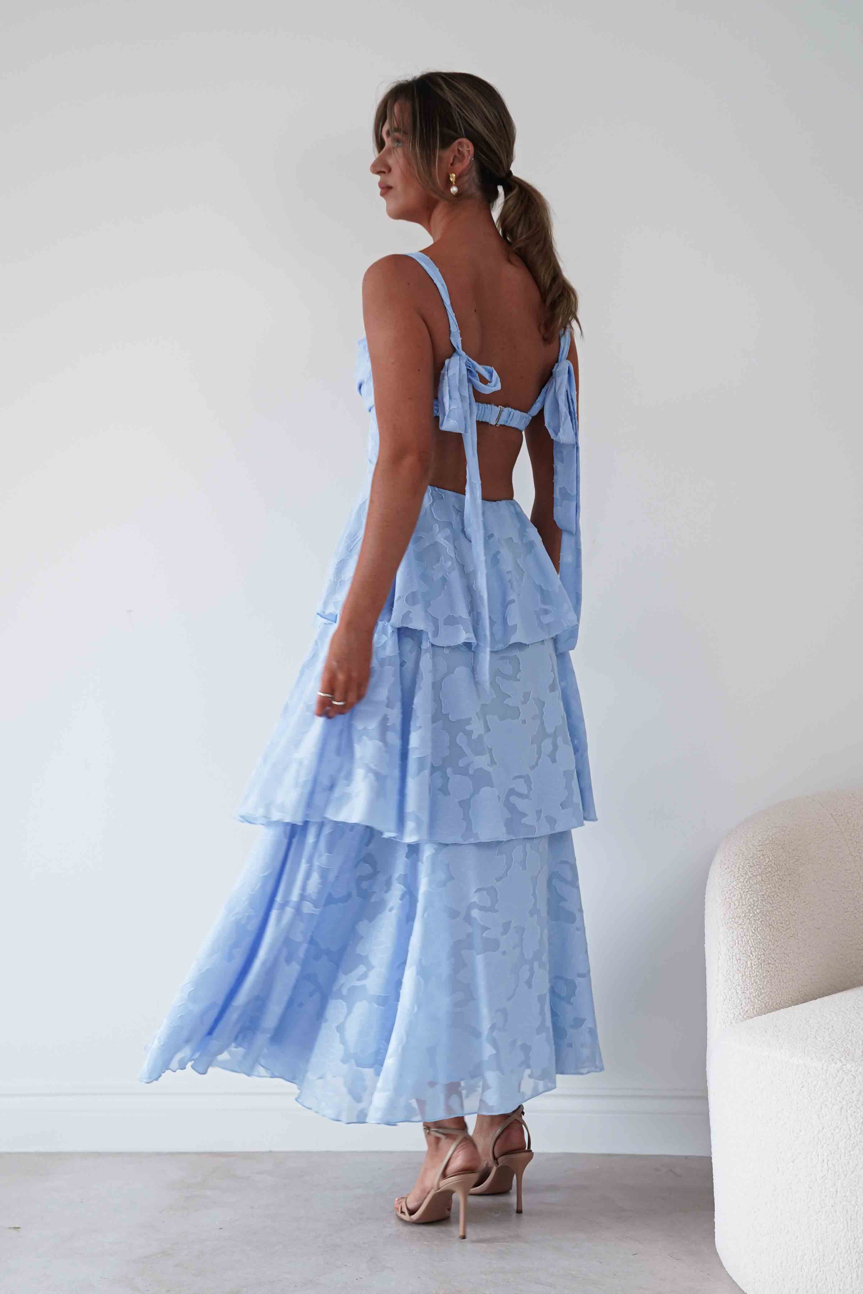 Oh Hello Clothing Women > Clothing > Dresses Niama Floral Jacquard Tiered Maxi Dress | Blue