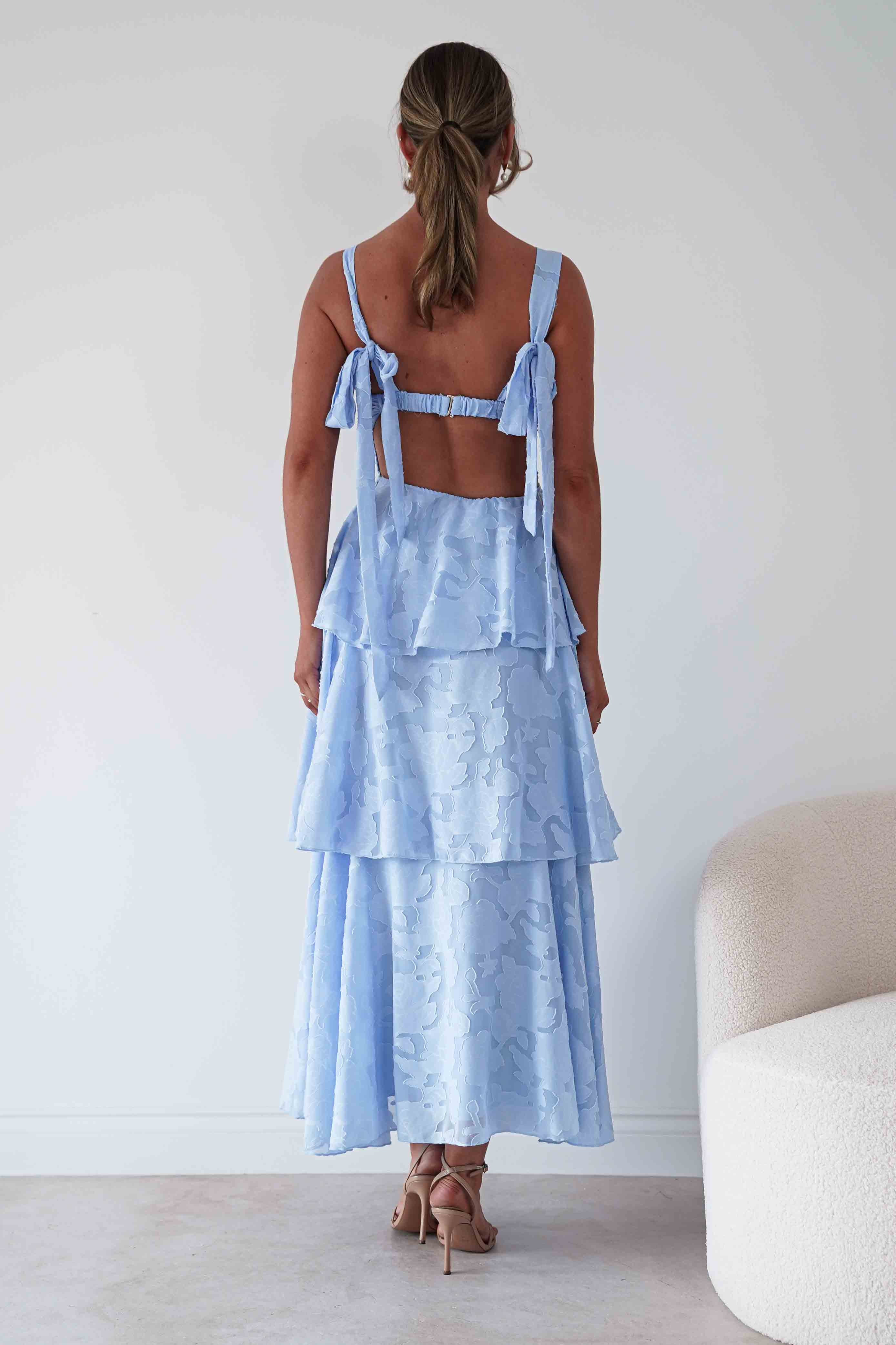 Oh Hello Clothing Women > Clothing > Dresses Niama Floral Jacquard Tiered Maxi Dress | Blue