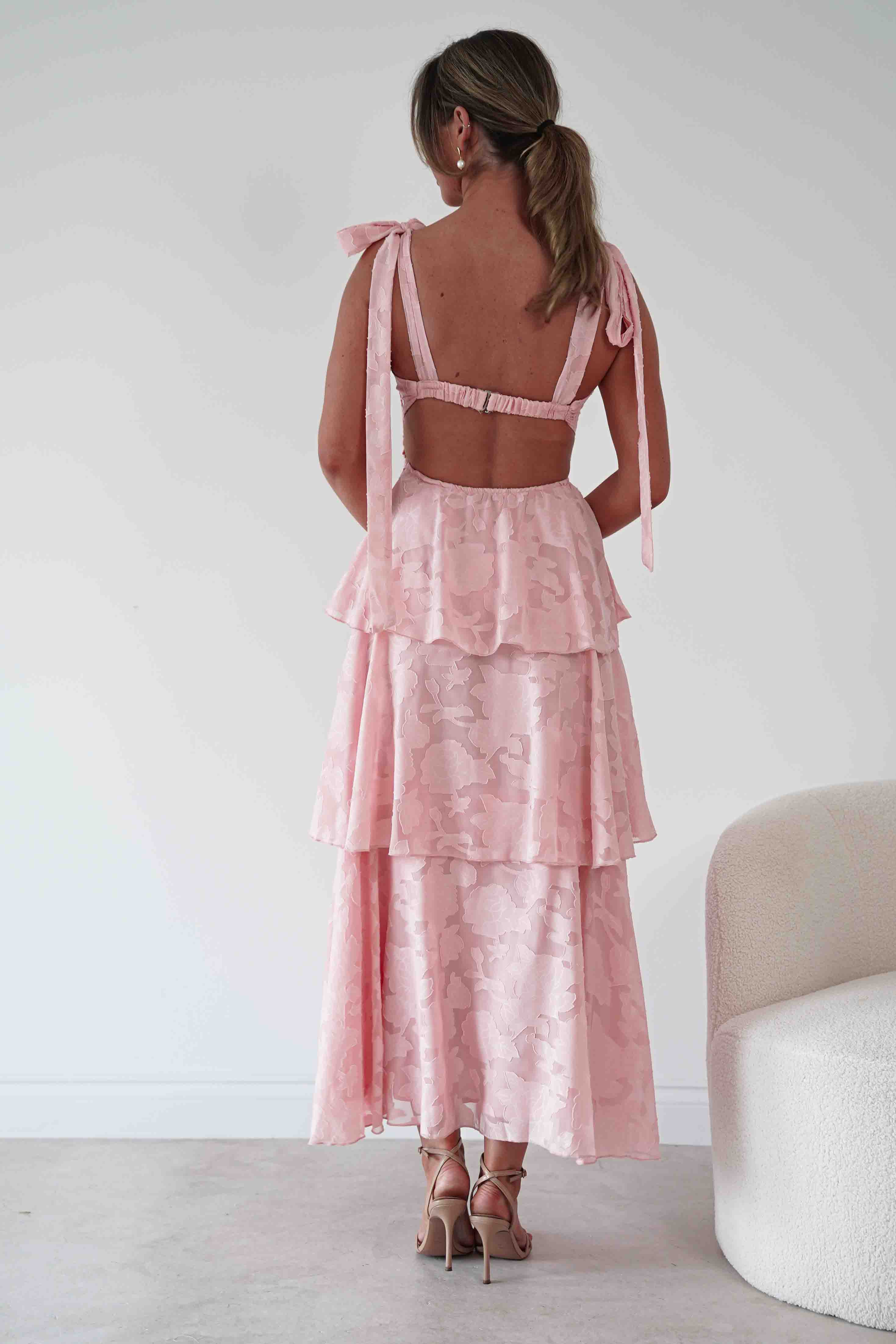 Oh Hello Clothing Women > Clothing > Dresses Niama Floral Jacquard Tiered Maxi Dress | Blush