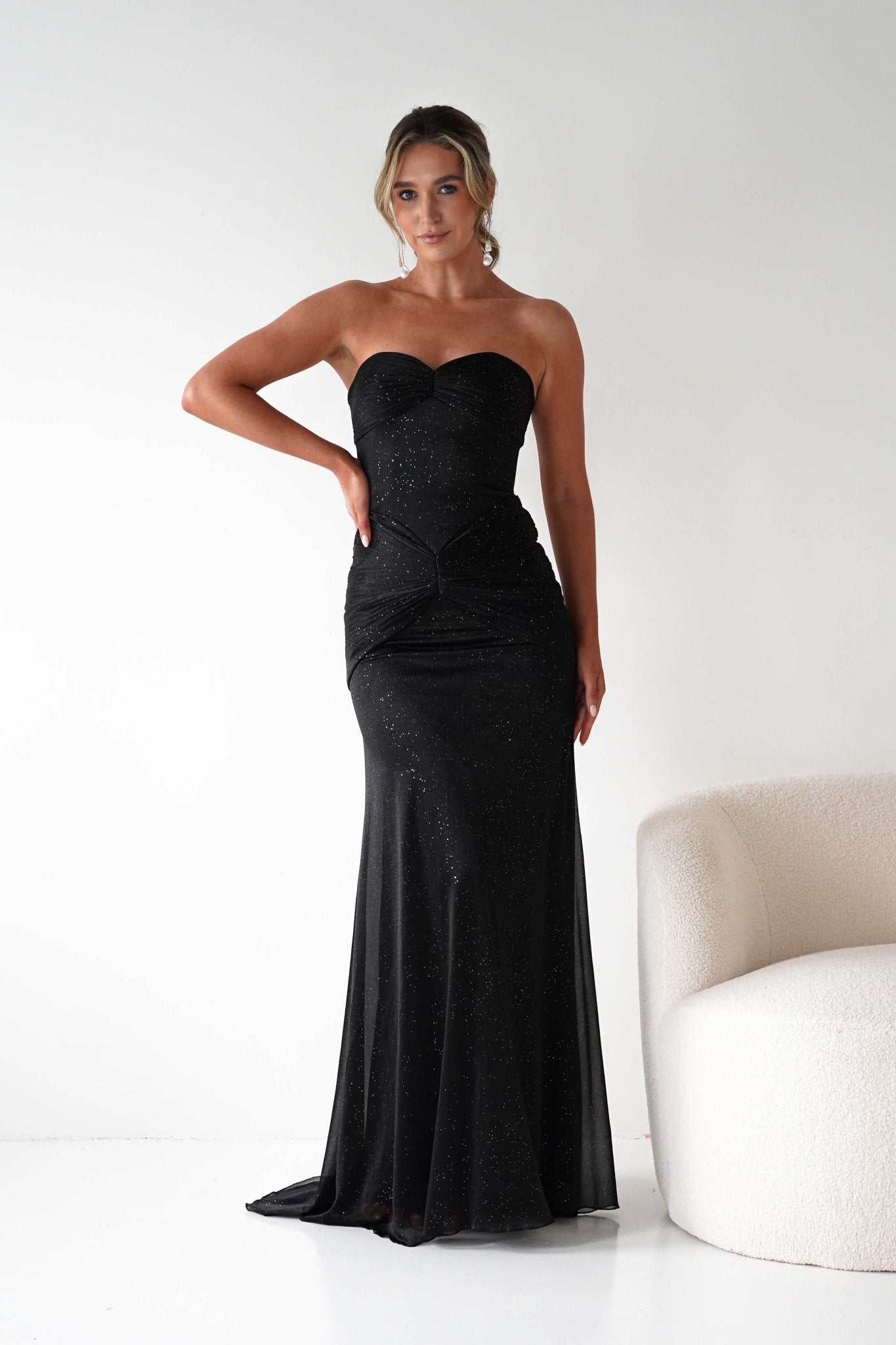 Oh Hello Clothing Dresses Nicola Strapless Glitter Gown | Black
