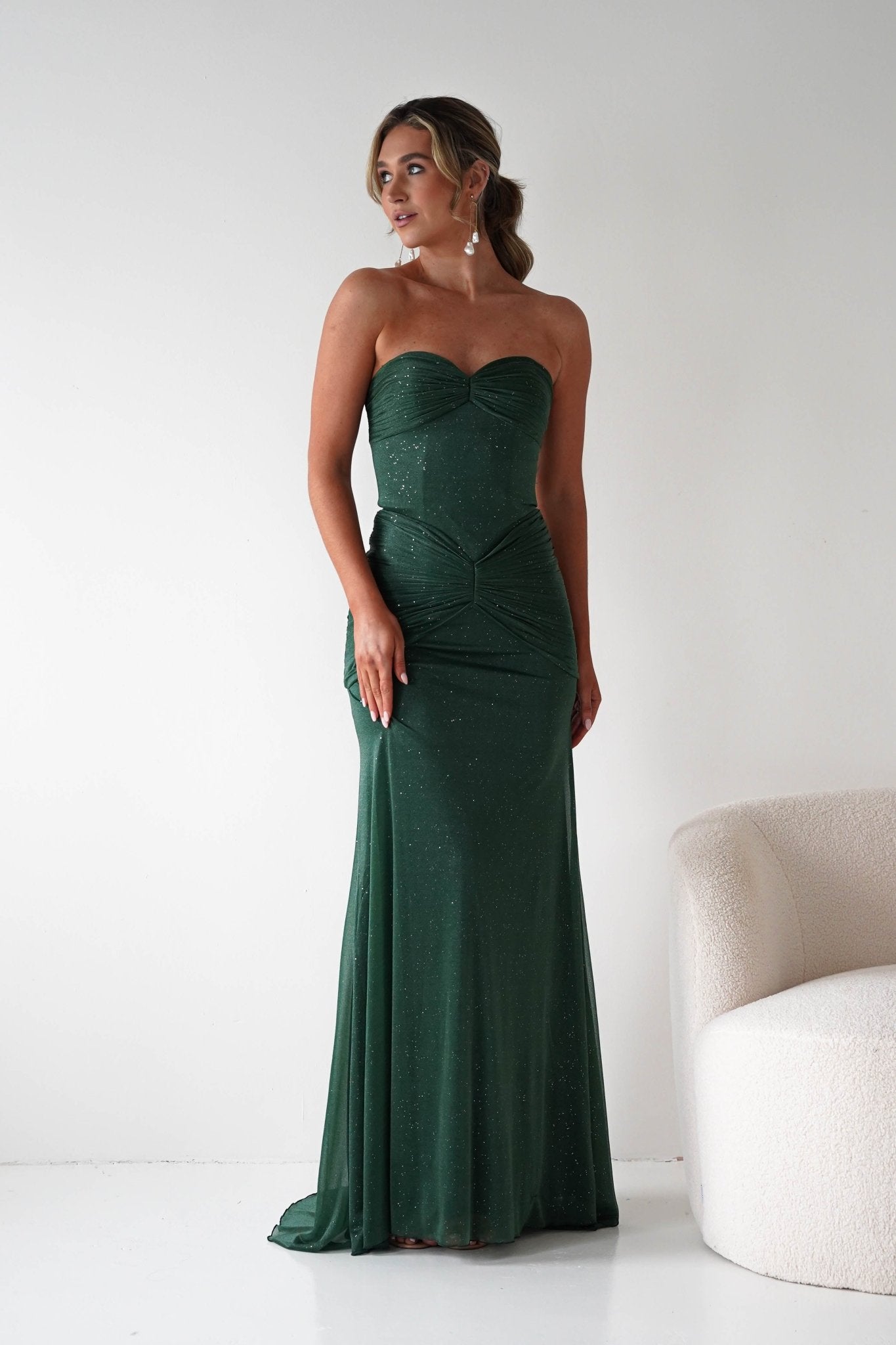 Oh Hello Clothing Dresses Nicola Strapless Glitter Gown | Green