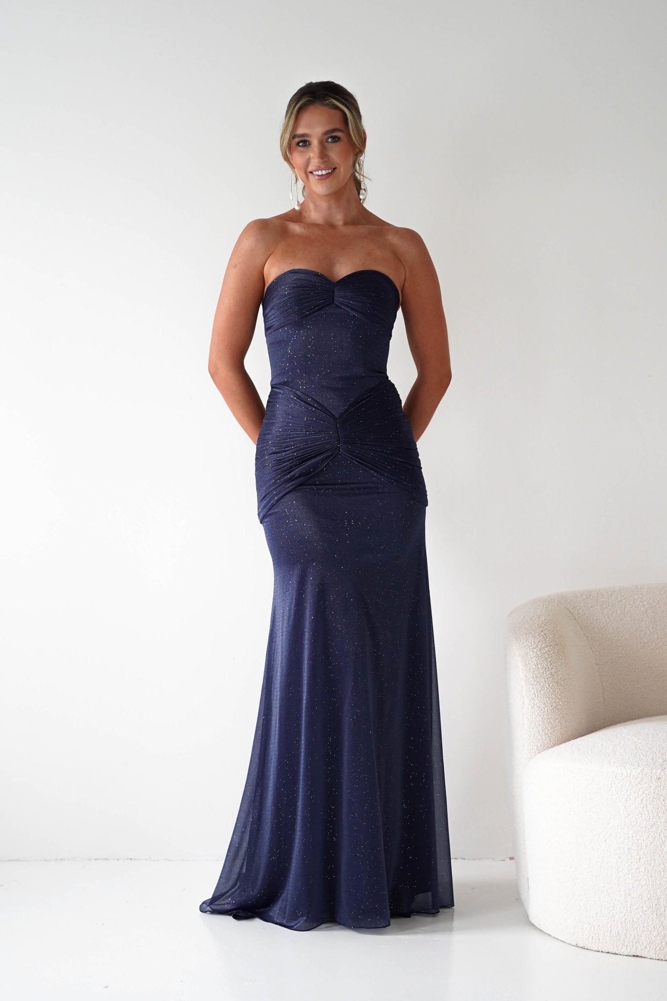 Oh Hello Clothing Dresses Nicola Strapless Glitter Gown | Navy