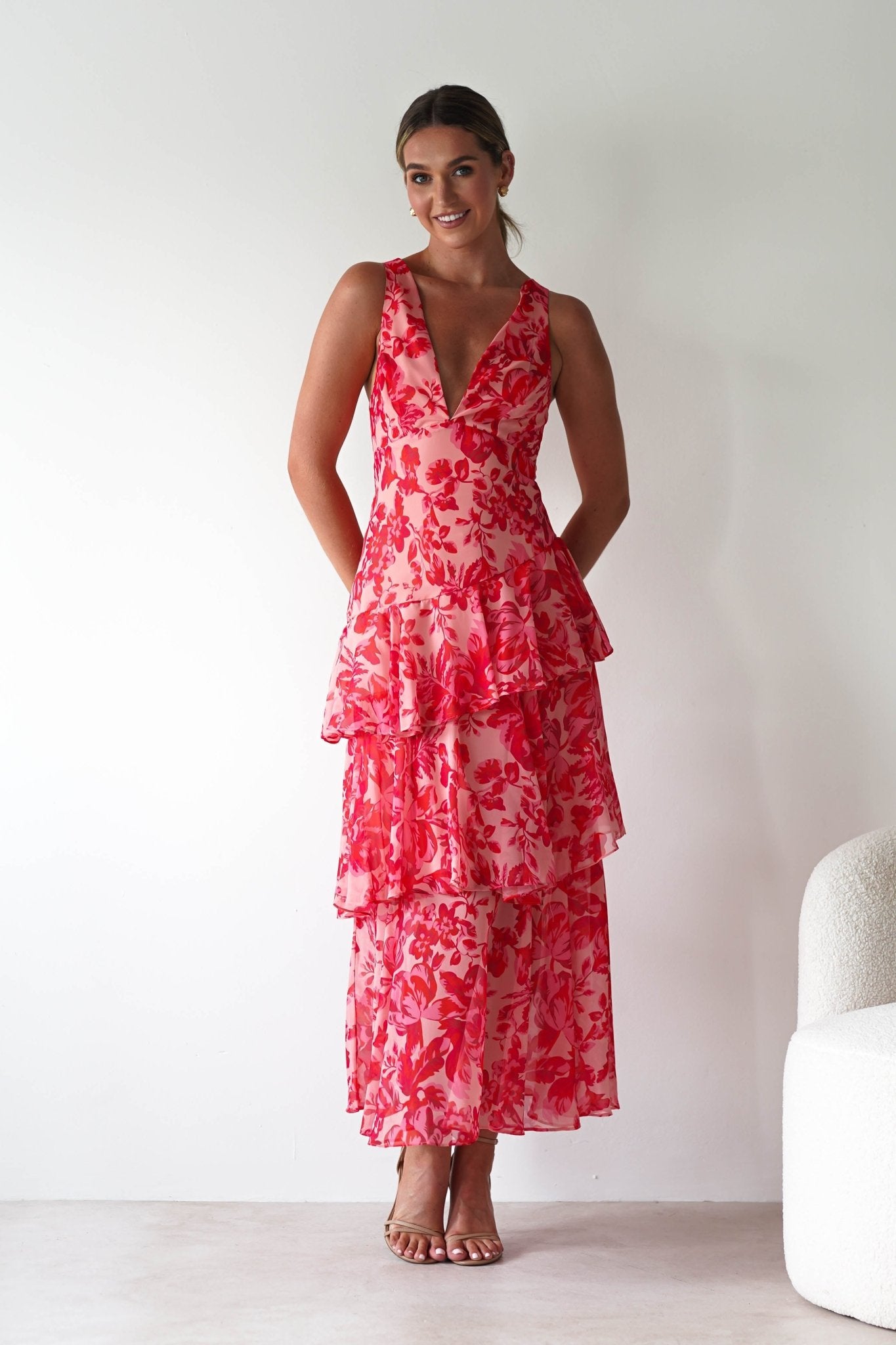 Nicolette Ruffle Maxi Dress Red Print | Wedding Guest Dress | Maxi | Oh Hello Clothing