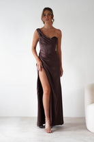 Nicolette Soft Satin Maxi Gown | Brown | Debs & Prom | Formal Gown | Oh Hello Clothing