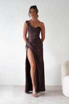 Nicolette Soft Satin Maxi Gown | Brown | Debs & Prom | Formal Gown | Oh Hello Clothing