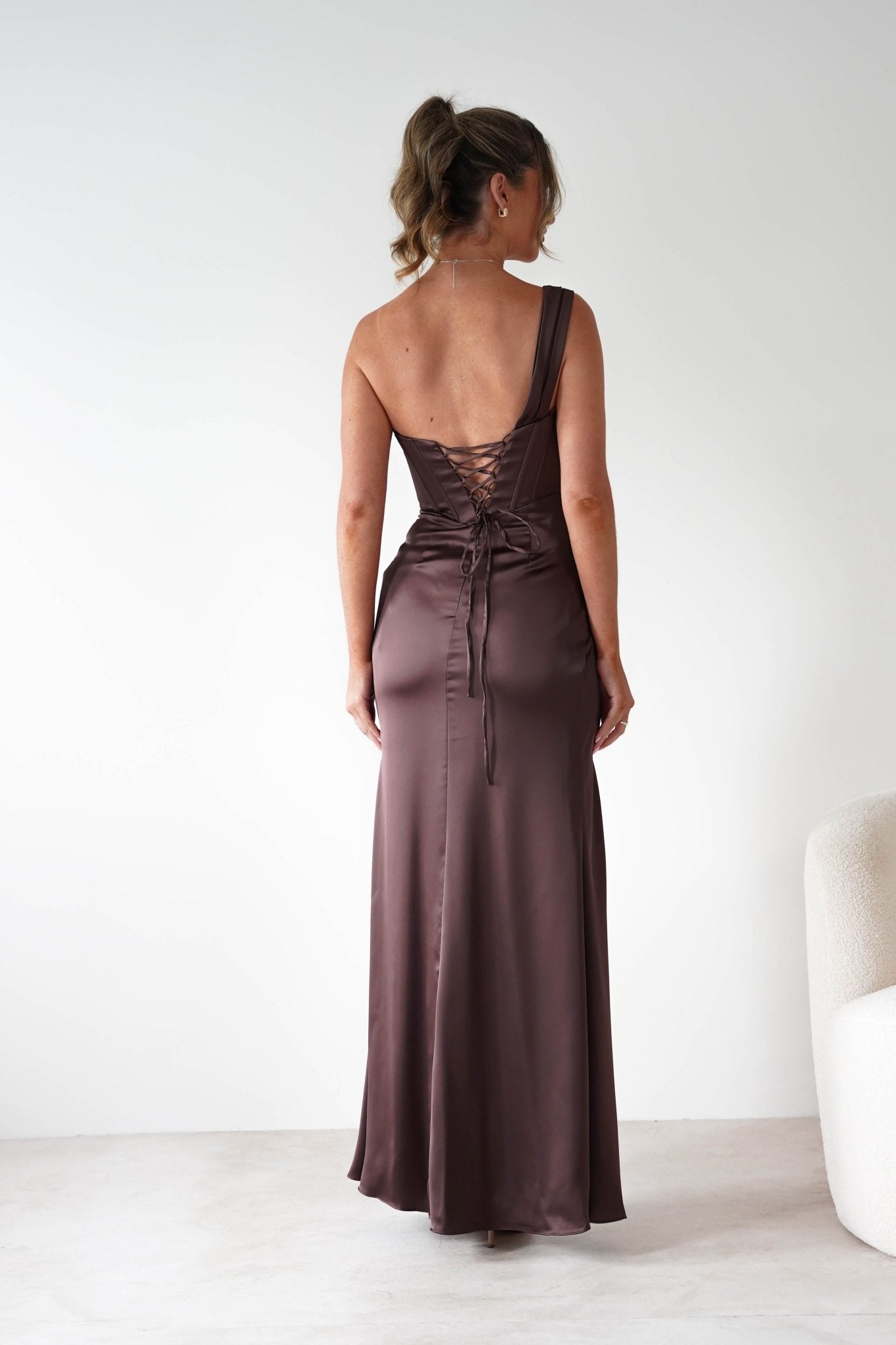 Nicolette Soft Satin Maxi Gown | Brown | Debs & Prom | Formal Gown | Oh Hello Clothing
