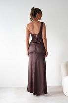 Nicolette Soft Satin Maxi Gown | Brown | Debs & Prom | Formal Gown | Oh Hello Clothing