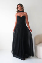 Oh Hello Clothing Dresses Nicolette Strapless Chiffon Maxi Gown | Black