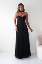 Oh Hello Clothing Dresses Nicolette Strapless Chiffon Maxi Gown | Black