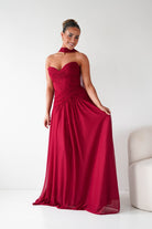 Oh Hello Clothing Dresses Nicolette Strapless Chiffon Maxi Gown | Dark Red