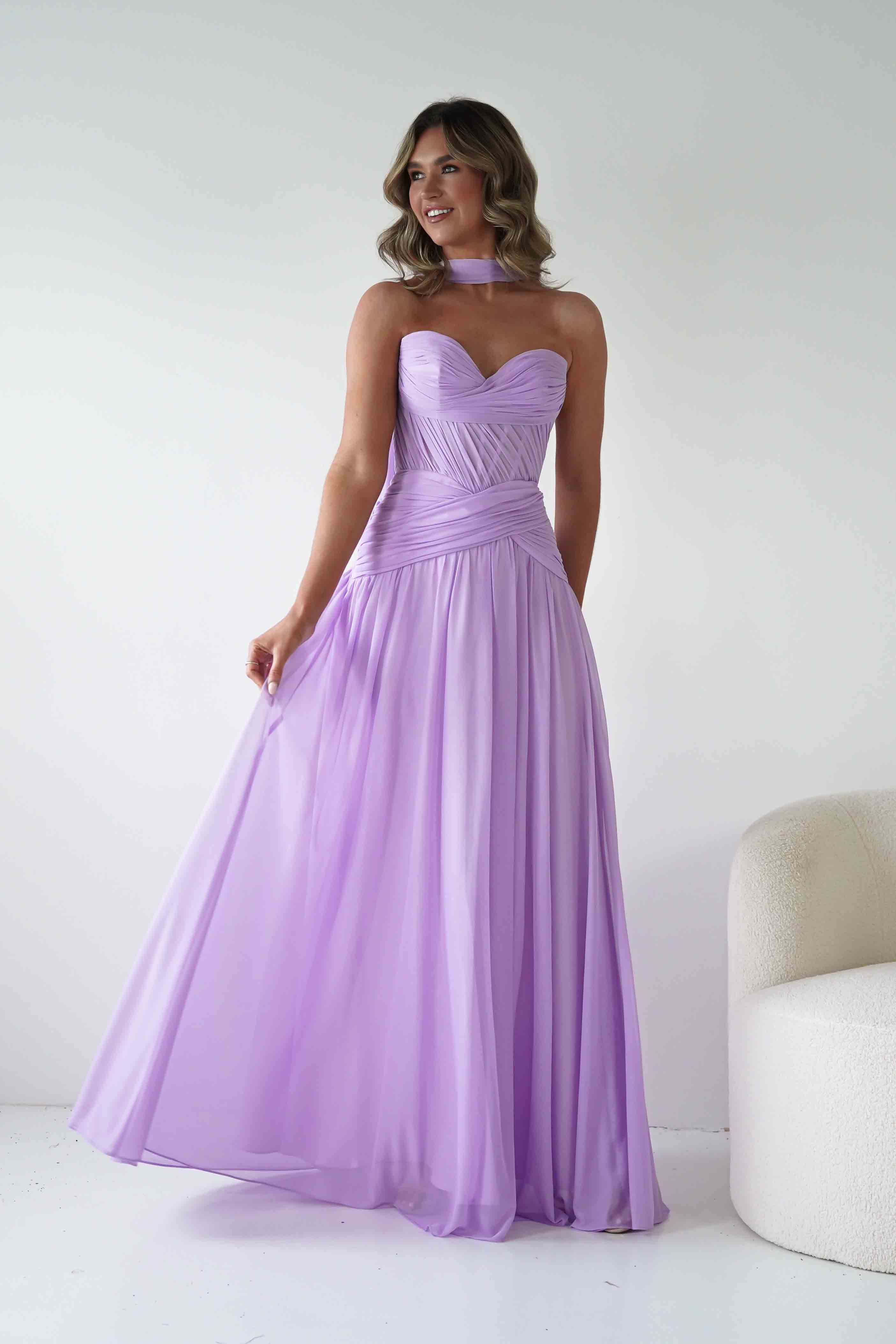 Oh Hello Clothing Women > Clothing > Dresses Nicolette Strapless Chiffon Maxi Gown | Lavender