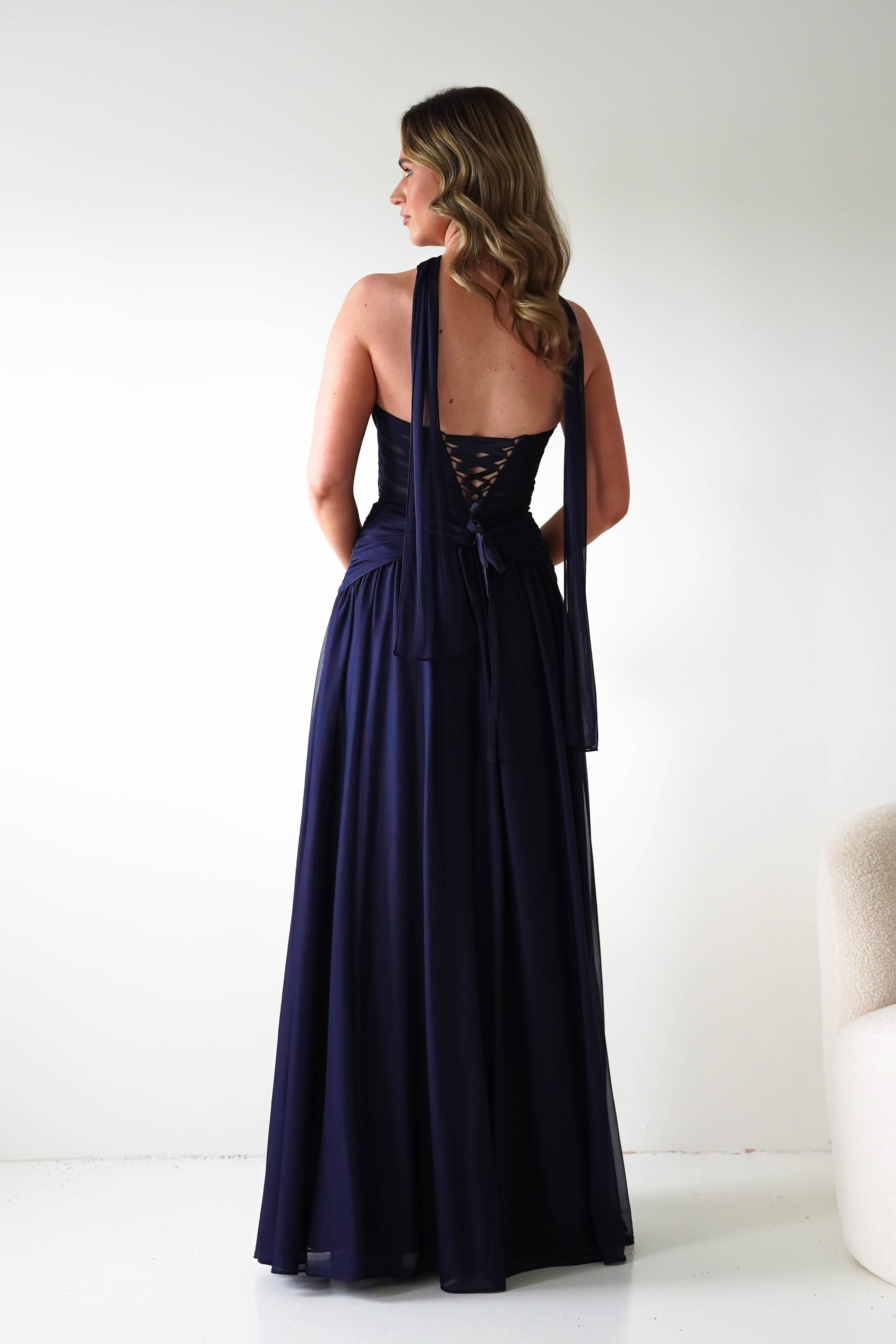 Oh Hello Clothing Women > Clothing > Dresses Nicolette Strapless Chiffon Maxi Gown | Navy