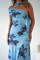 Noelani Floral Mesh Scarf Maxi Dress Blue | Wedding Guest Dress | Maxi | Mesh | Oh Hello Clothing