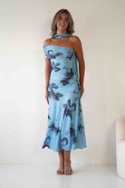 Noelani Floral Mesh Scarf Maxi Dress Blue | Wedding Guest Dress | Maxi | Mesh | Oh Hello Clothing
