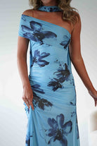 Noelani Floral Mesh Scarf Maxi Dress Blue | Wedding Guest Dress | Maxi | Mesh | Oh Hello Clothing