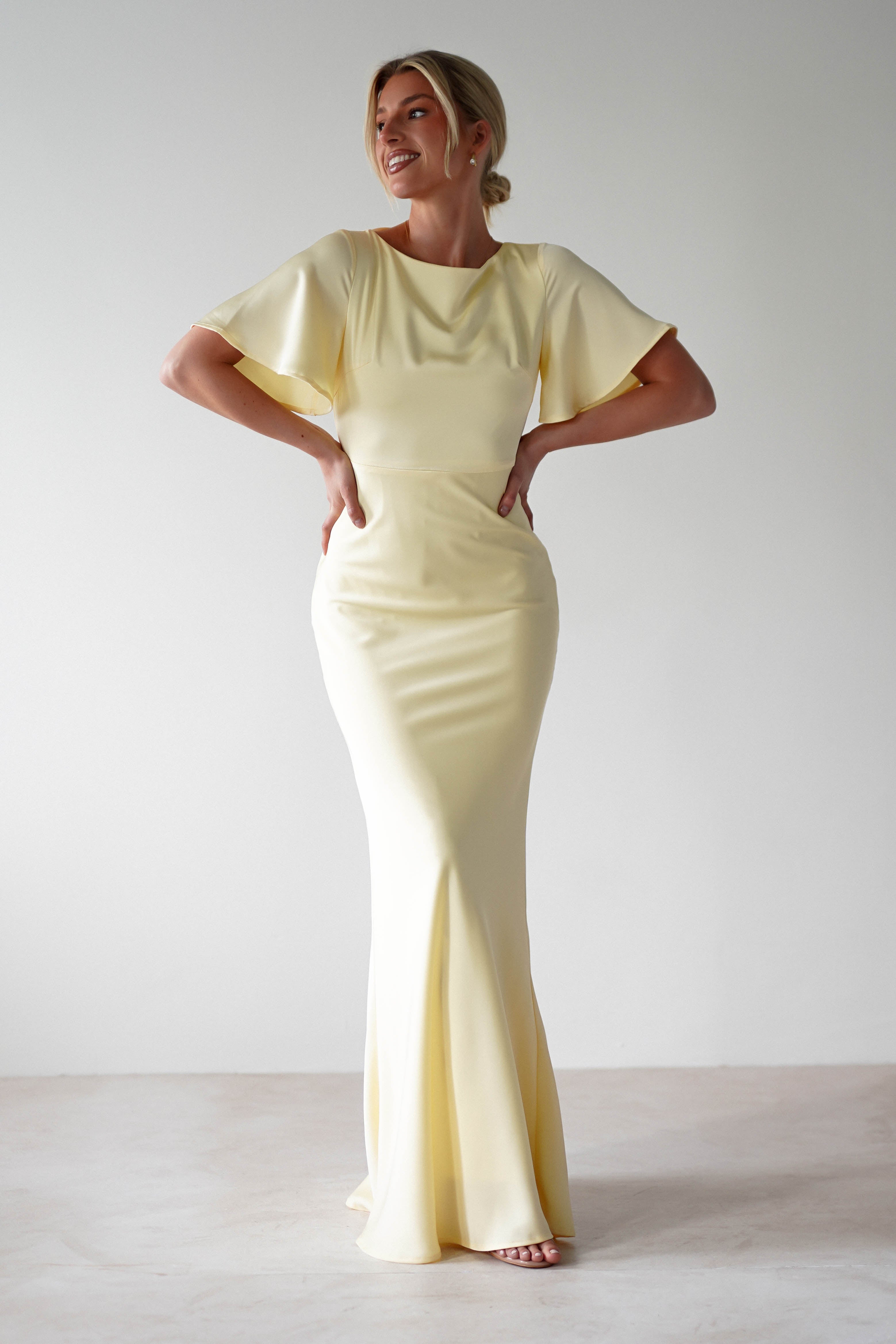 Olivia Soft Matte Satin Maxi Dress Yellow | Wedding Guest Dress | Maxi | Satin | Oh Hello Clothing