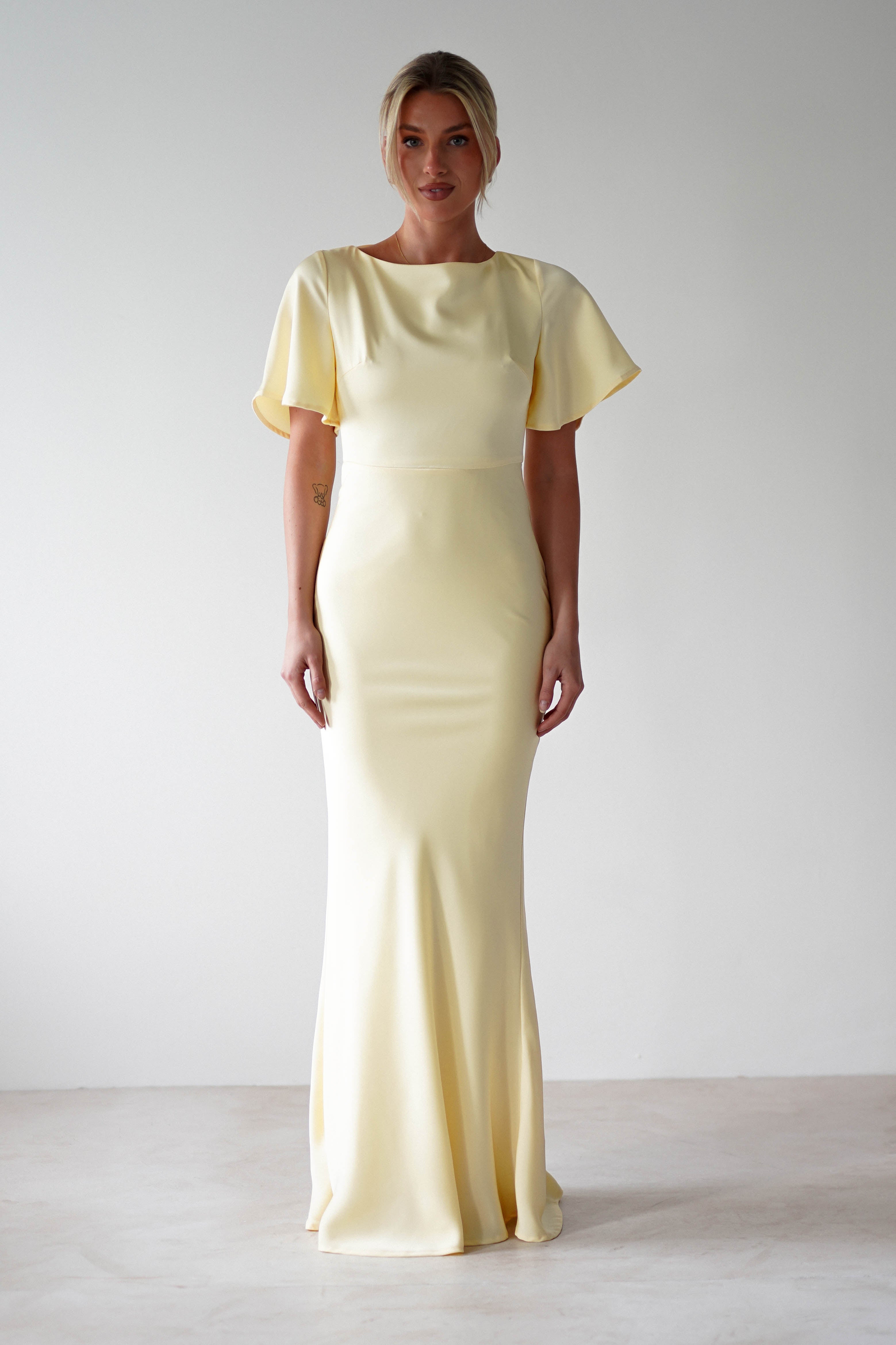 Olivia Soft Matte Satin Maxi Dress Yellow | Wedding Guest Dress | Maxi | Satin | Oh Hello Clothing