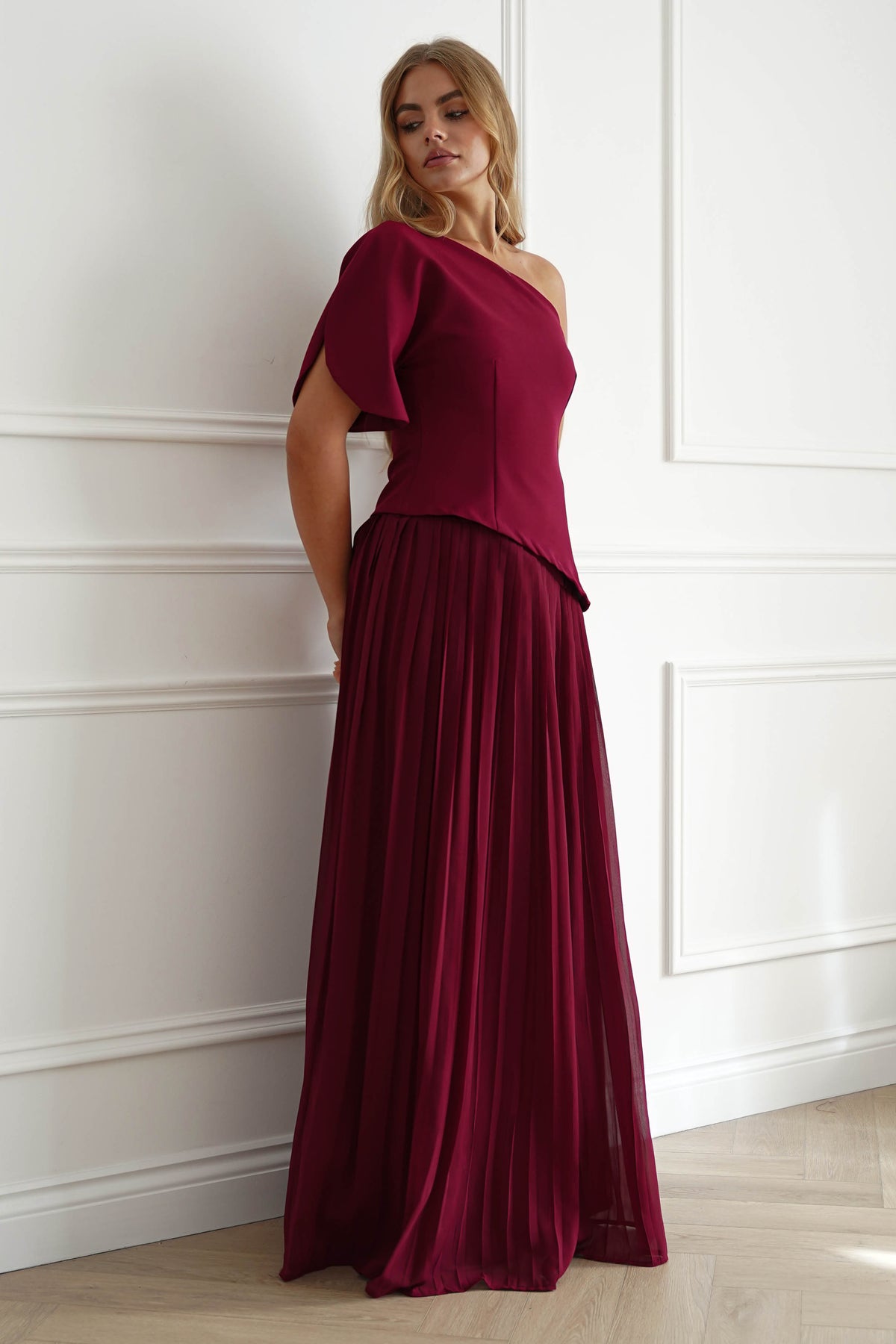 Oh Hello Clothing Women > Clothing > Dresses Orla One Shoulder Pleated Maxi Dress | Wine