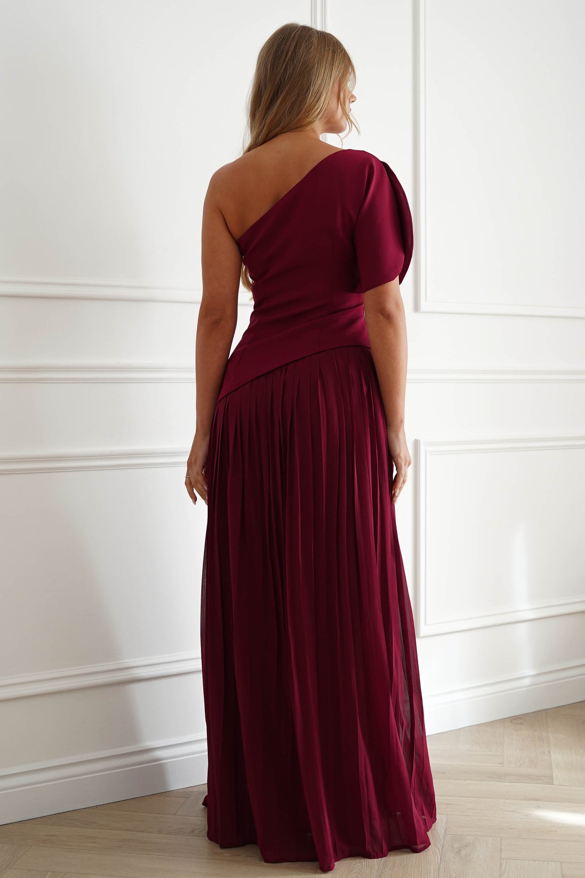 Oh Hello Clothing Women > Clothing > Dresses Orla One Shoulder Pleated Maxi Dress | Wine