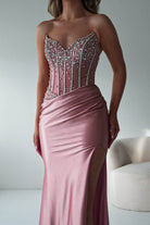 Oh Hello Clothing Dresses > Prom Dresses Paloma Crystal Embellished Sheer Corset Gown | Rose