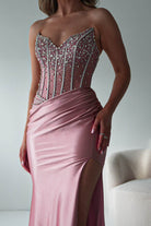 Oh Hello Clothing Dresses > Prom Dresses Paloma Crystal Embellished Sheer Corset Gown | Rose