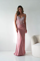Oh Hello Clothing Dresses > Prom Dresses Paloma Crystal Embellished Sheer Corset Gown | Rose