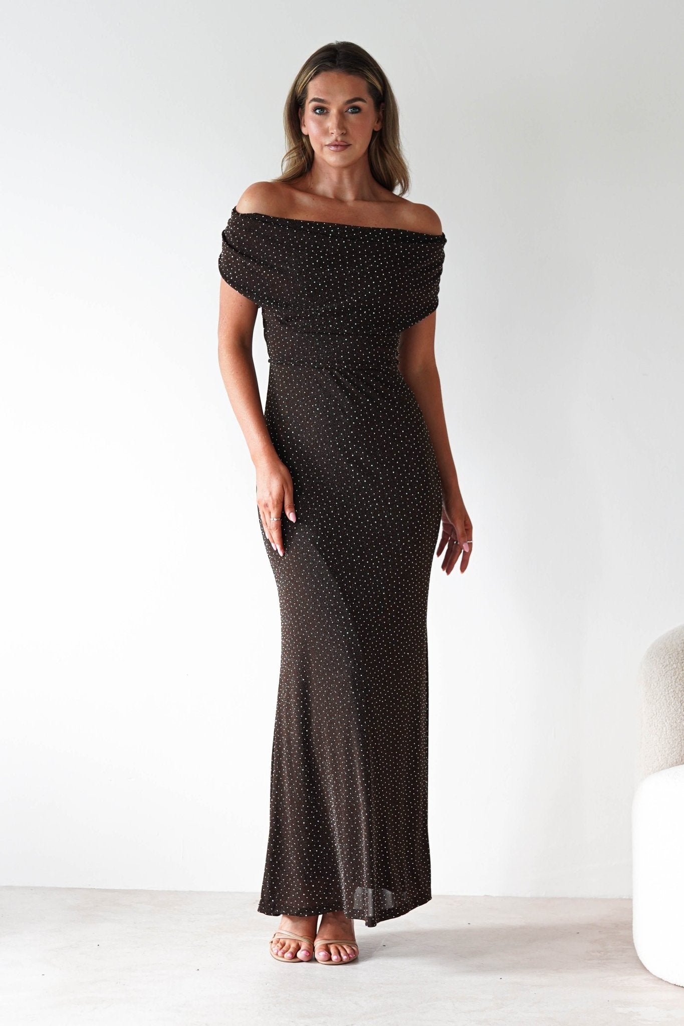 Pascal Bodycon Embellished Maxi Dress Brown | Wedding Guest Dress | Bodycon | Maxi | Oh Hello Clothing