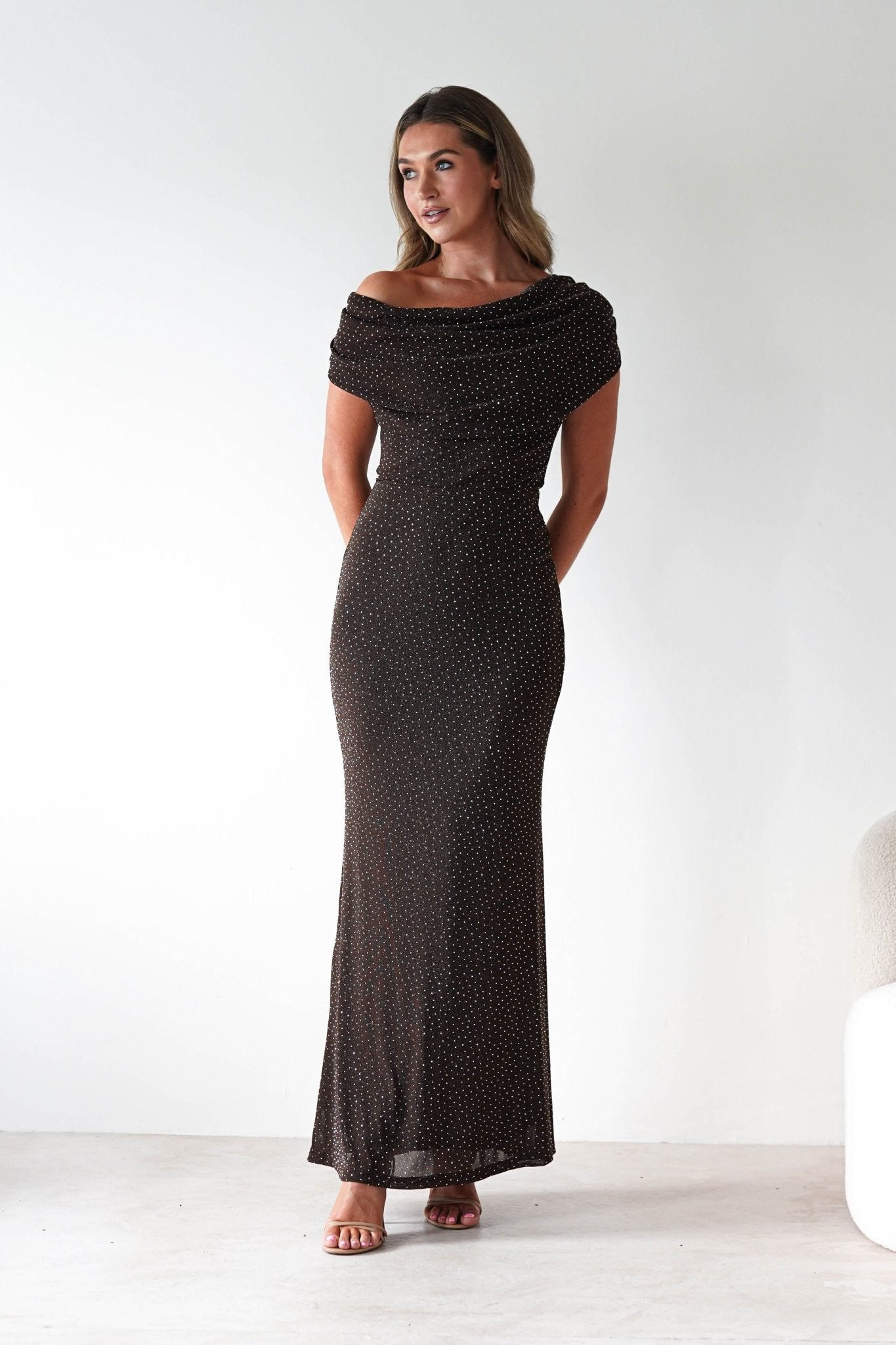 Pascal Bodycon Embellished Maxi Dress Brown | Wedding Guest Dress | Bodycon | Maxi | Oh Hello Clothing